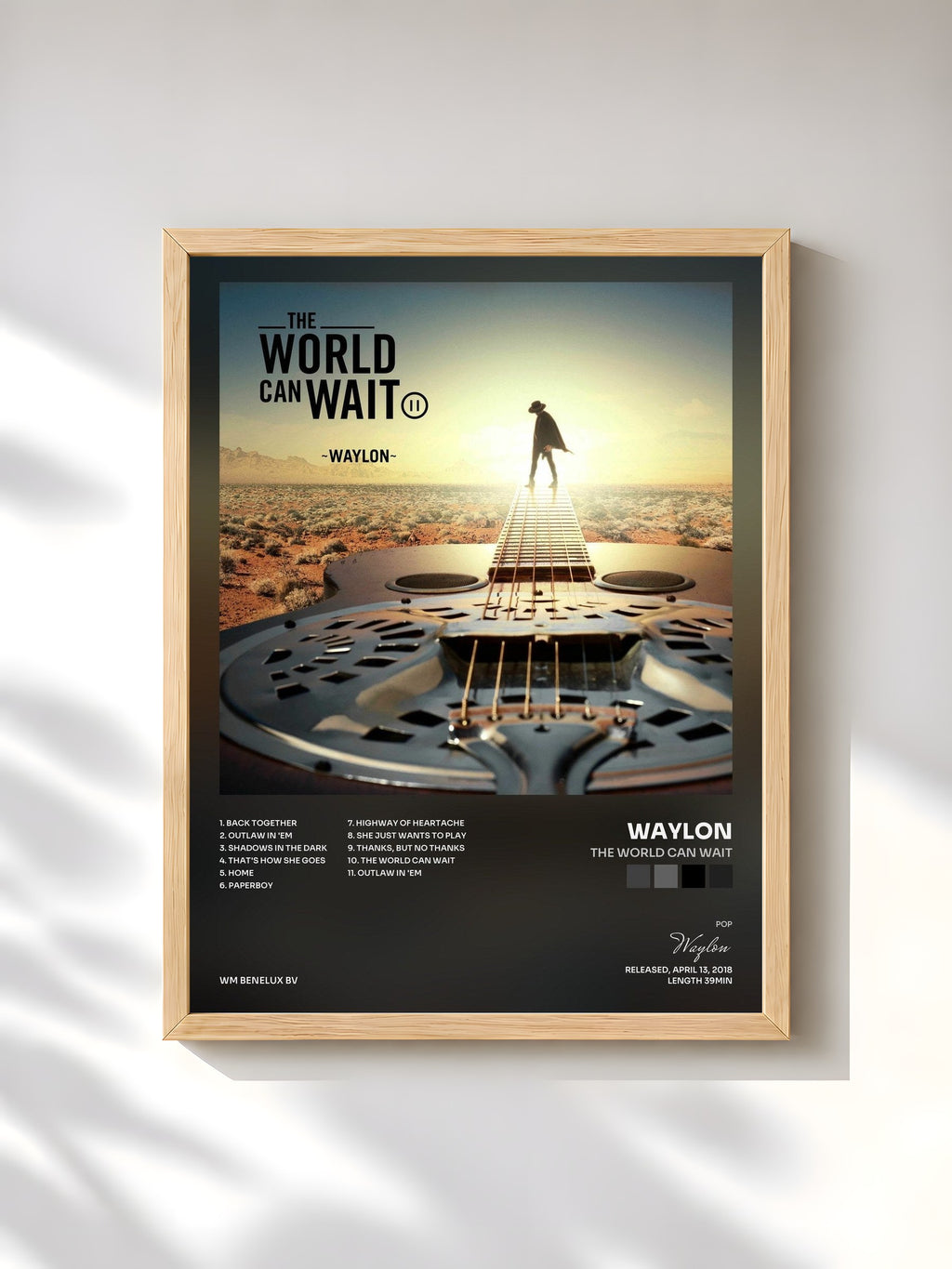 #bois Tableau de l'album The World Can Wait de Waylon, cadre en bois brut, imprimé et encadré en France