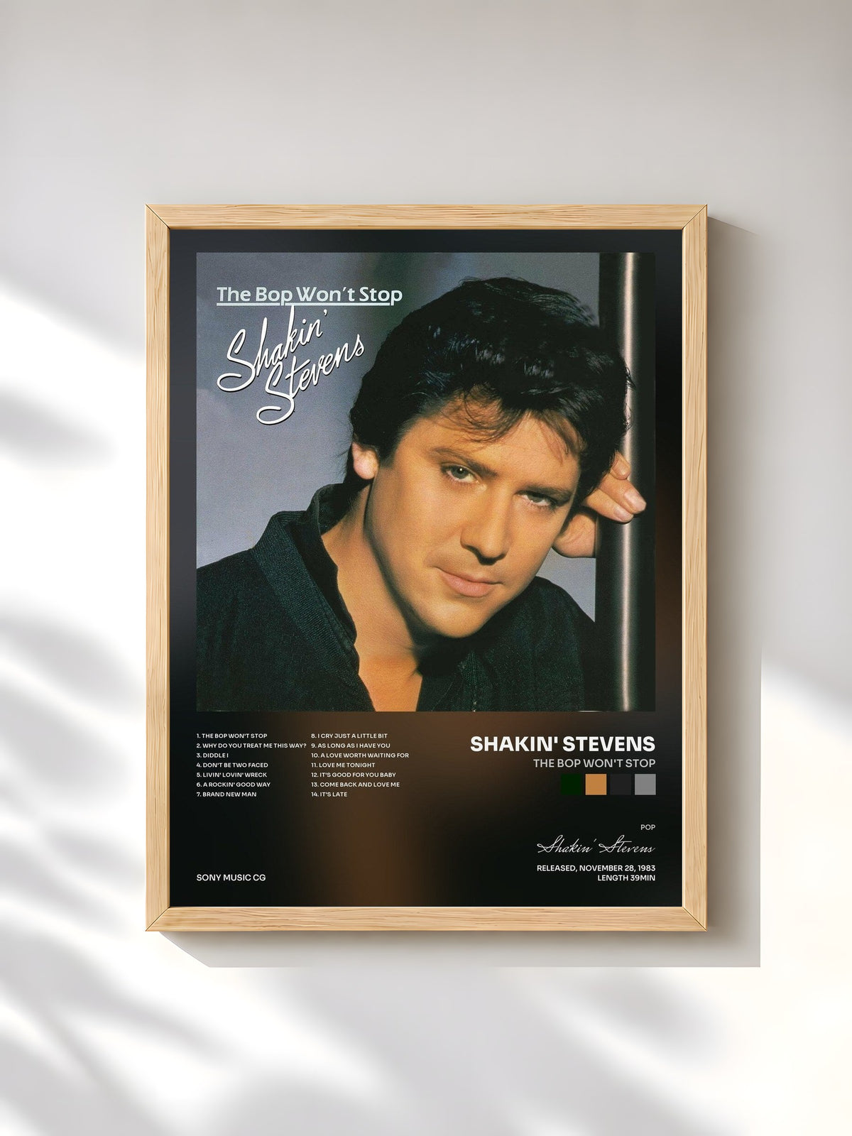 #bois Tableau de l'album The Bop Won't Stop de Shakin' Stevens, cadre en bois brut, imprimé et encadré en France