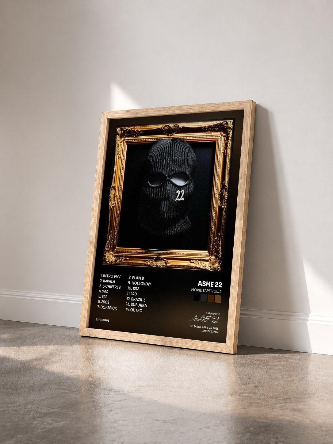 #bois Tableau de l'album MOVIE TAPE VOL. 2 de ASHE 22 vu de trois quarts, cadre en bois brut