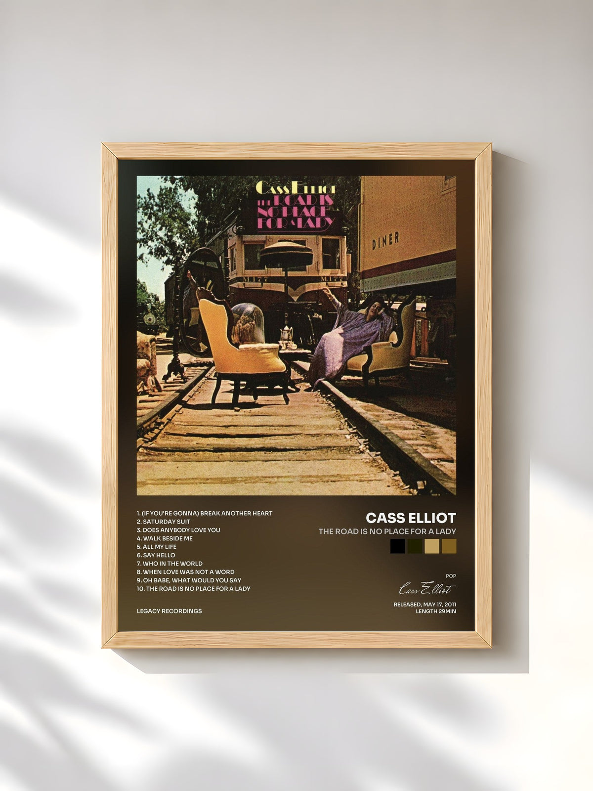#bois Tableau de l'album The Road Is No Place For A Lady de Cass Elliot, cadre en bois brut, imprimé et encadré en France