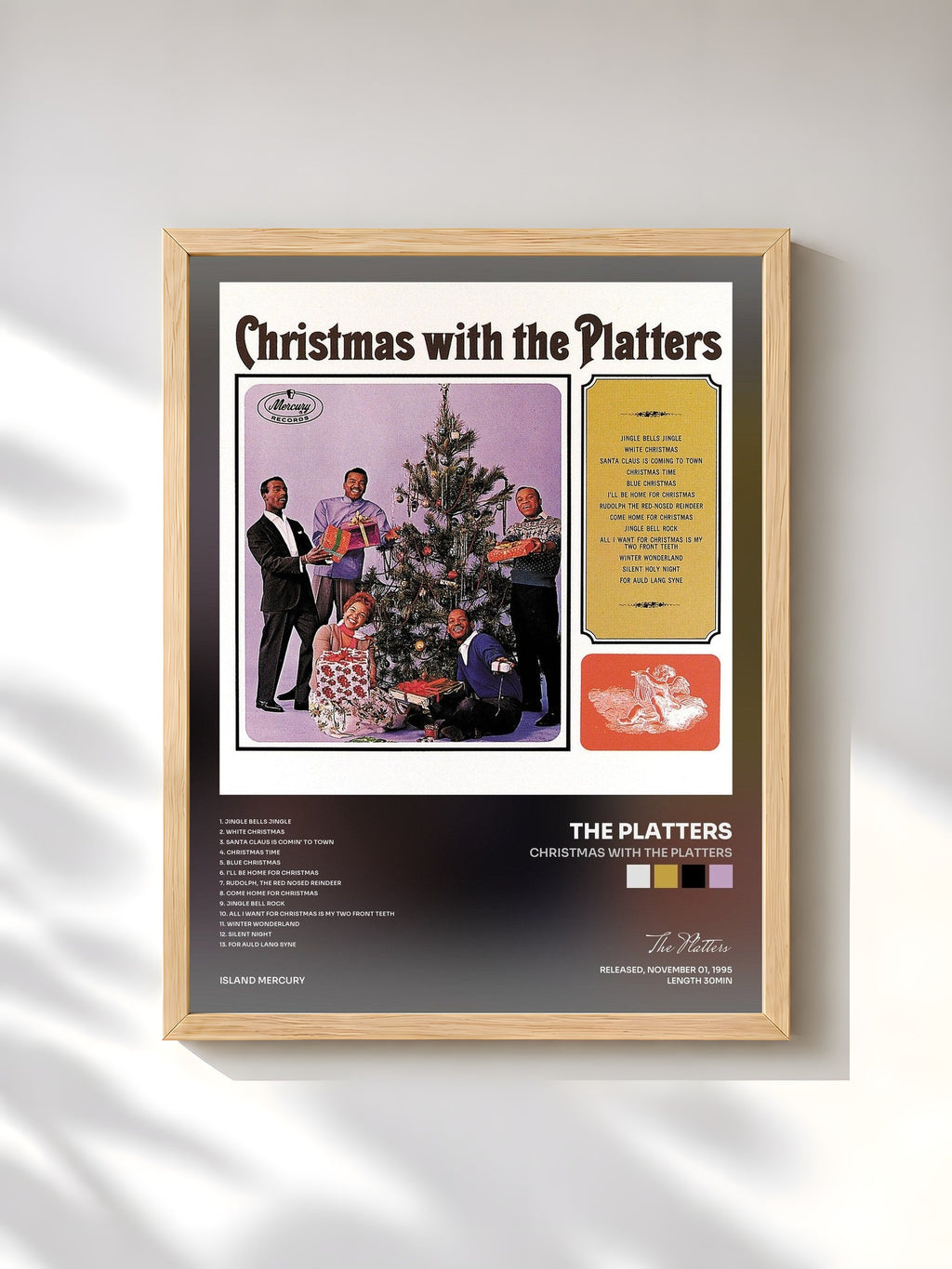 #bois Tableau de l'album Christmas With The Platters de The Platters, cadre en bois brut, imprimé et encadré en France