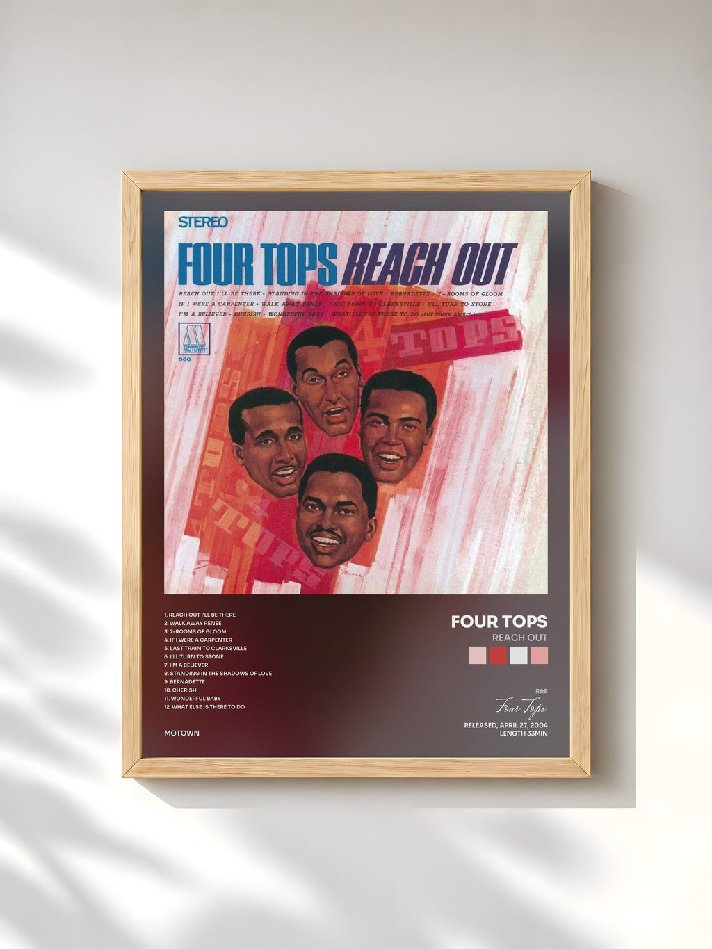 #bois Tableau de l'album Reach Out de Four Tops, cadre en bois brut, imprimé et encadré en France