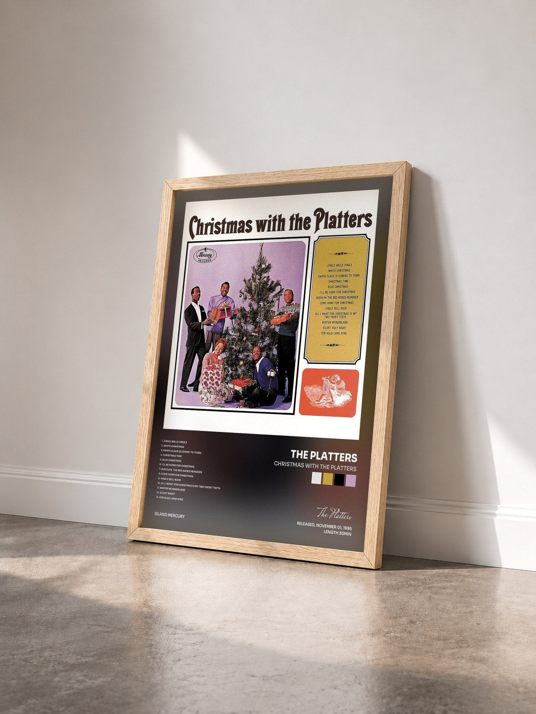 #bois Tableau de l'album Christmas With The Platters de The Platters vu de trois quarts, cadre en bois brut