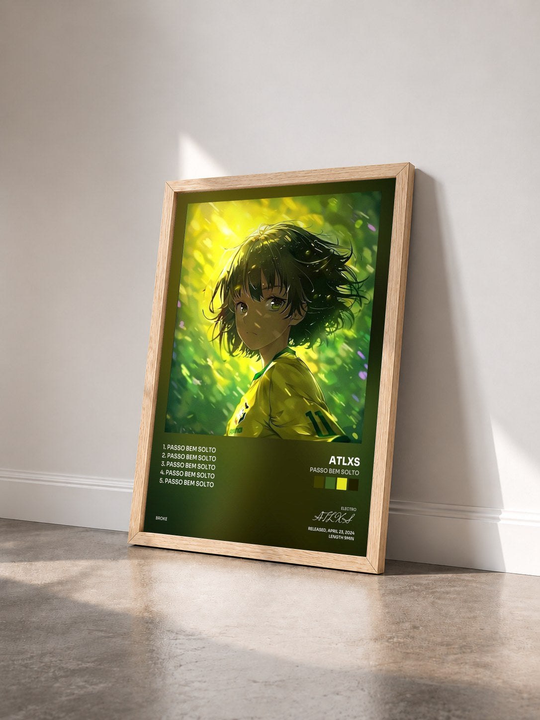 #bois Tableau de l'album PASSO BEM SOLTO de ATLXS vu de trois quarts, cadre en bois brut