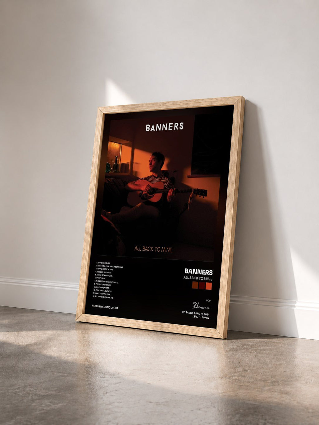 #bois Tableau de l'album All Back to Mine de Banners vu de trois quarts, cadre en bois brut