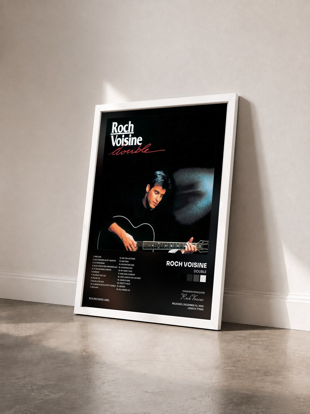 #blanc Tableau de l'album Double de Roch Voisine vu de trois quarts, cadre blanc