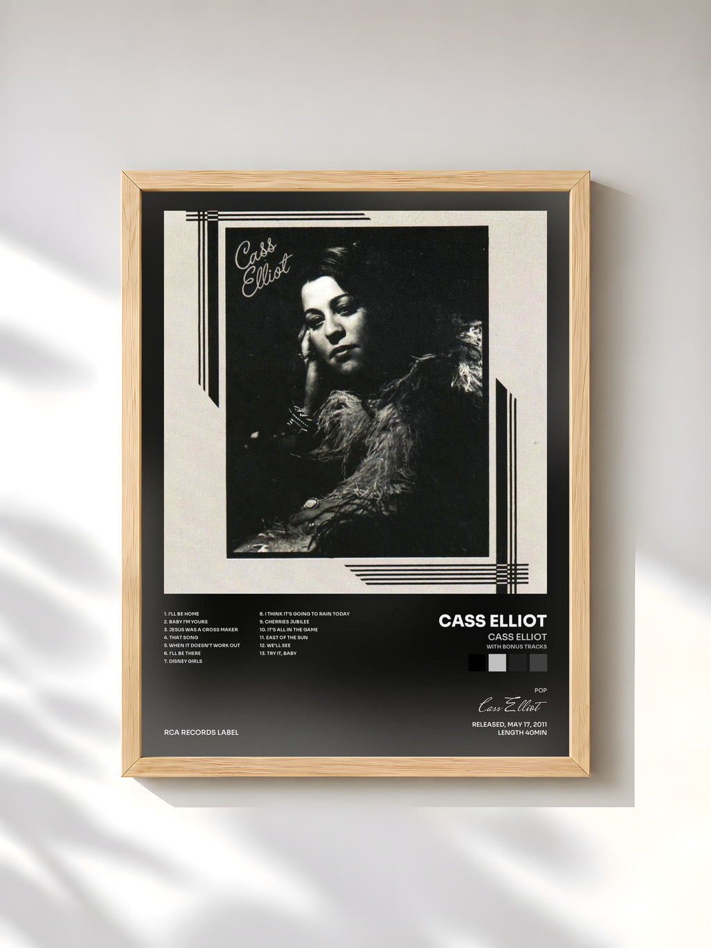 #bois Tableau de l'album Cass Elliot (With Bonus Tracks) de Cass Elliot, cadre en bois brut, imprimé et encadré en France