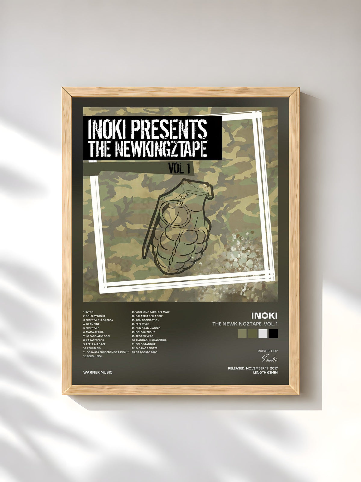 #bois Tableau de l'album The Newkingztape, Vol. 1 de Inoki, cadre en bois brut, imprimé et encadré en France