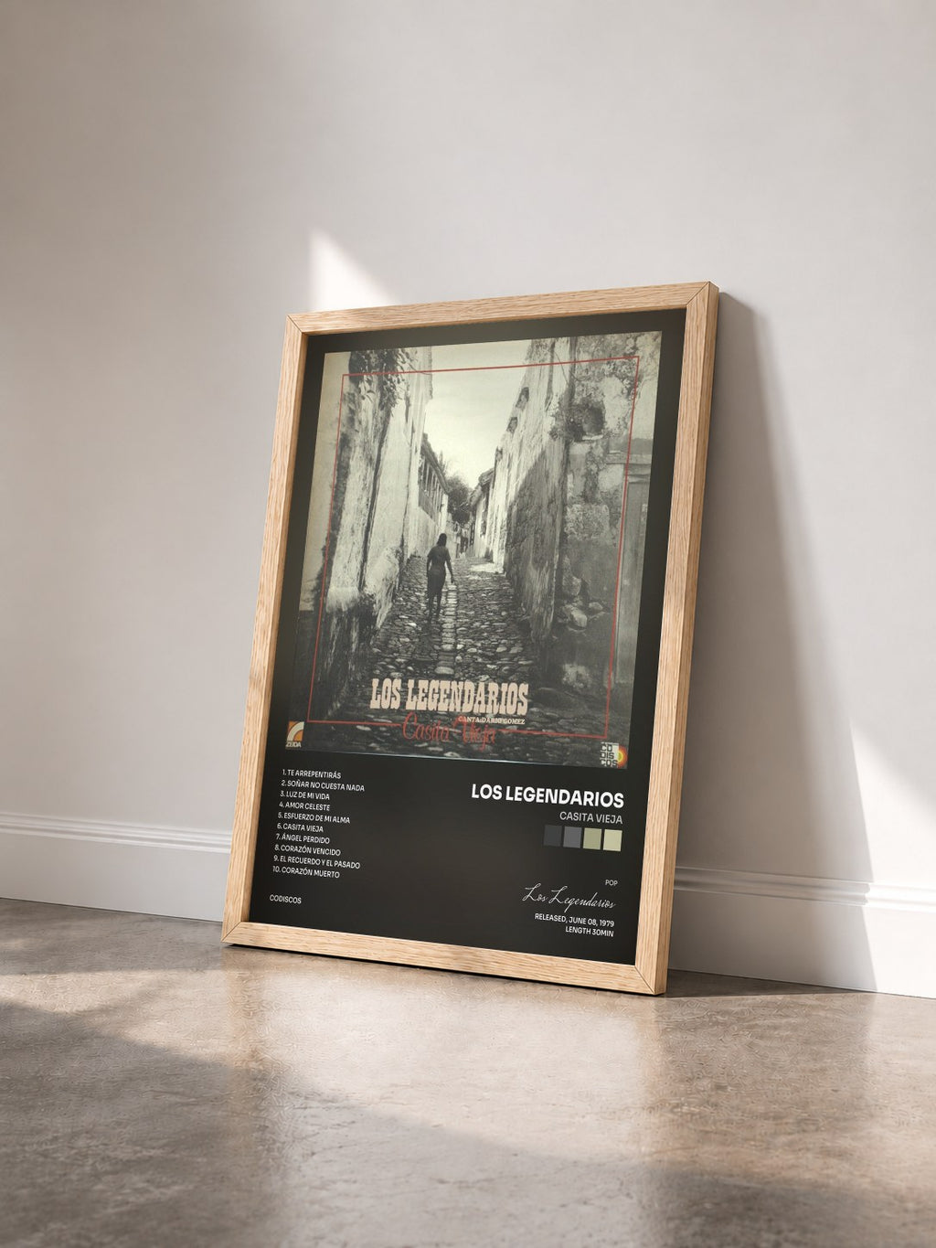 #bois Tableau de l'album Casita Vieja de Los Legendarios vu de trois quarts, cadre en bois brut