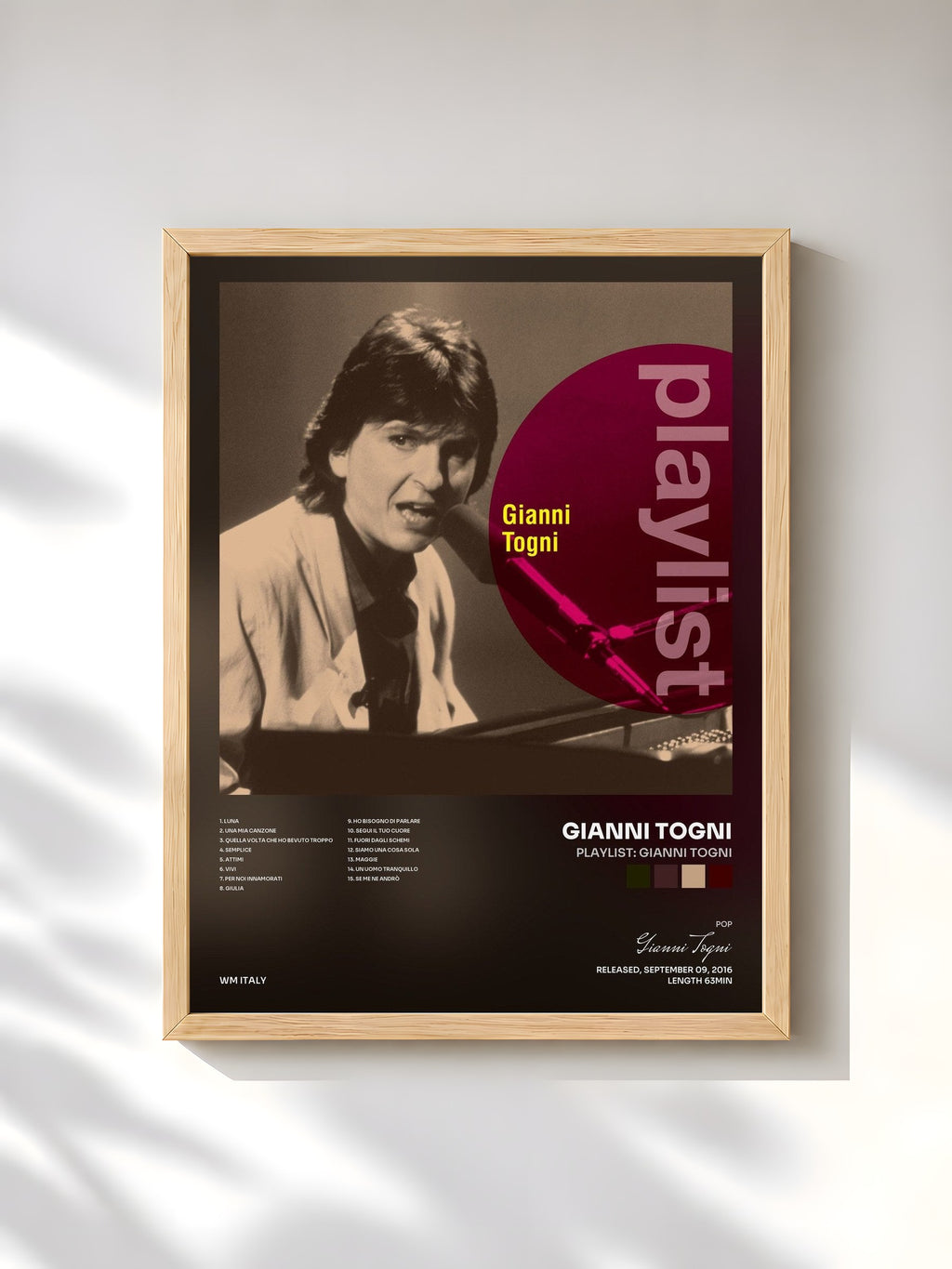 #bois Tableau de l'album Playlist: Gianni Togni de Gianni Togni, cadre en bois brut, imprimé et encadré en France