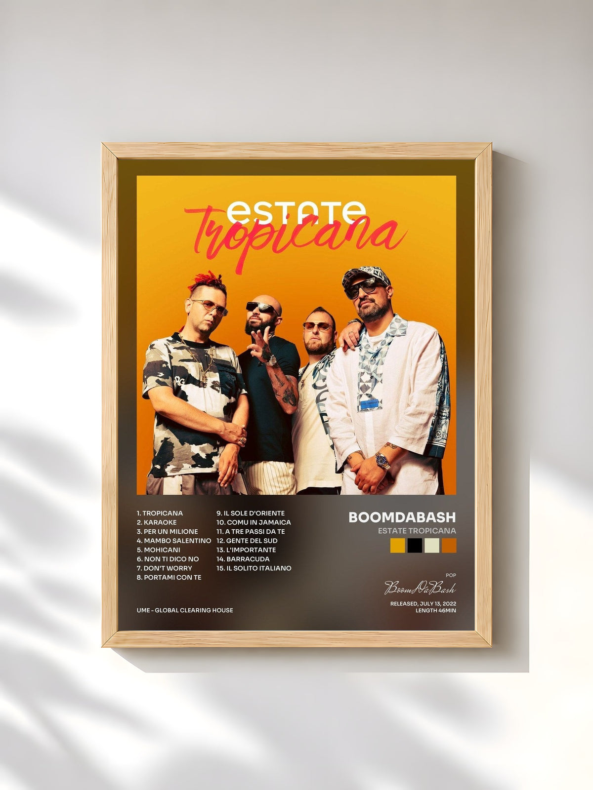 #bois Tableau de l'album Estate Tropicana de BoomDaBash, cadre en bois brut, imprimé et encadré en France