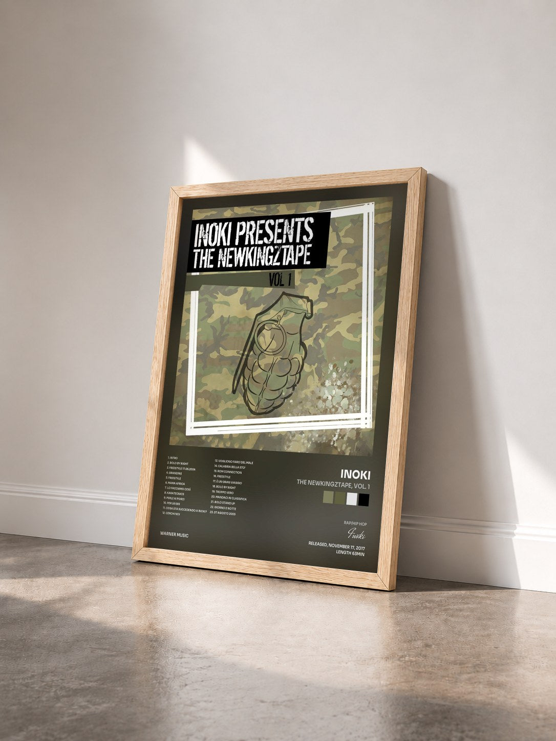 #bois Tableau de l'album The Newkingztape, Vol. 1 de Inoki vu de trois quarts, cadre en bois brut