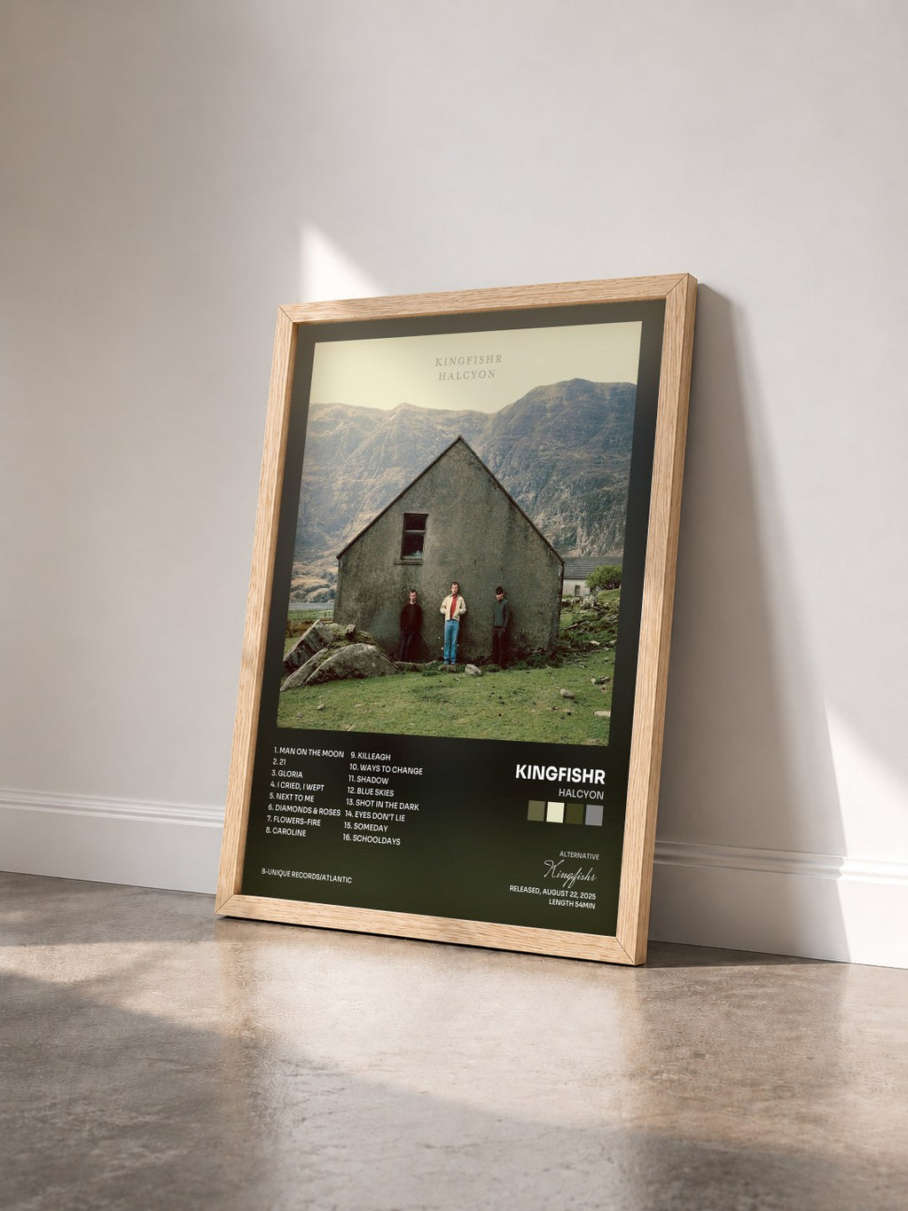 #bois Tableau de l'album Halcyon de Kingfishr vu de trois quarts, cadre en bois brut