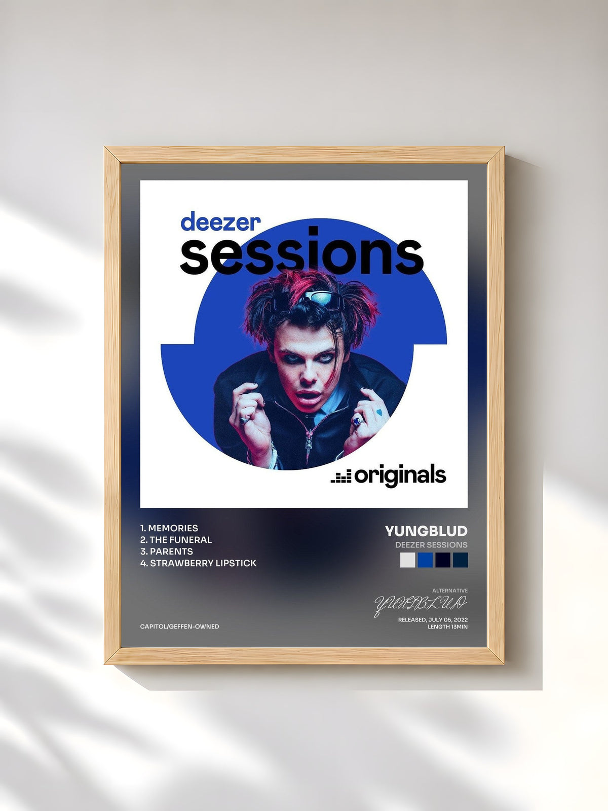 #bois Tableau de l'album Deezer Sessions de YUNGBLUD, cadre en bois brut, imprimé et encadré en France