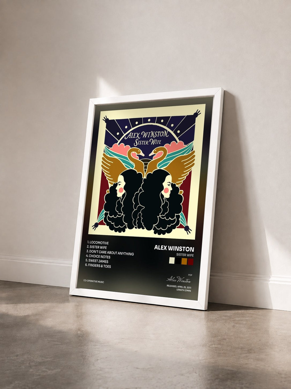 #blanc Tableau de l'album Sister Wife de Alex Winston vu de trois quarts, cadre blanc