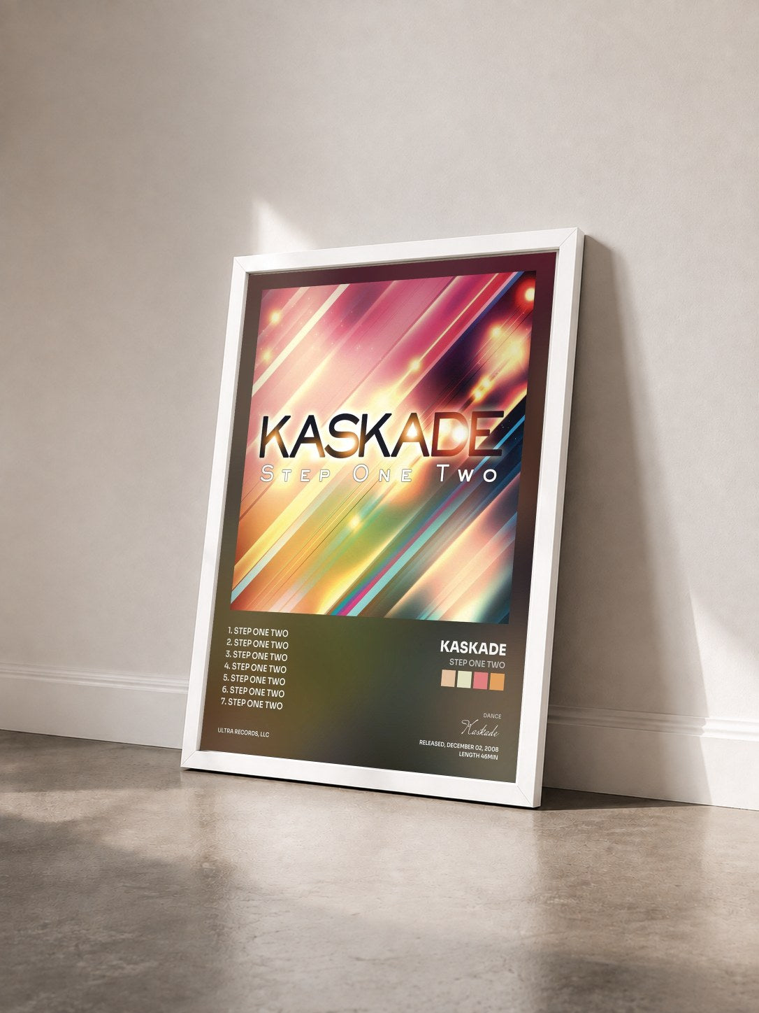 #blanc Tableau de l'album Step One Two de Kaskade vu de trois quarts, cadre blanc