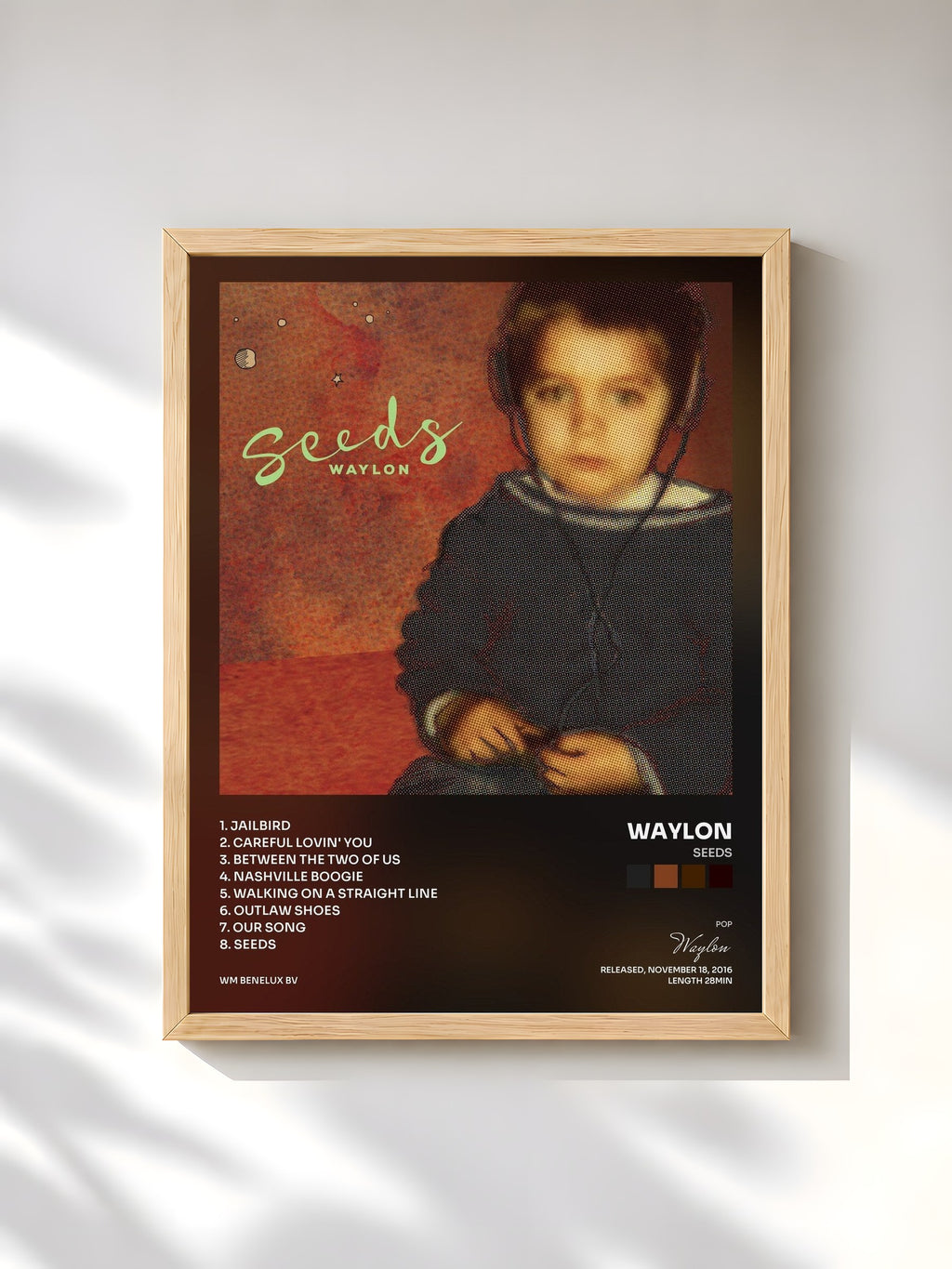 #bois Tableau de l'album Seeds de Waylon, cadre en bois brut, imprimé et encadré en France
