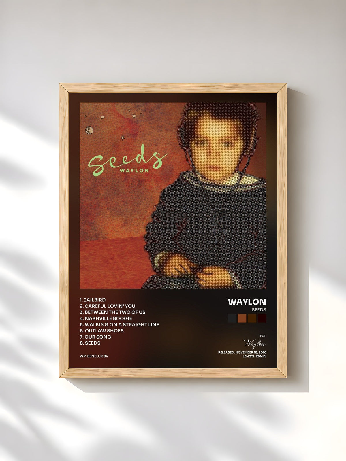 #bois Tableau de l'album Seeds de Waylon, cadre en bois brut, imprimé et encadré en France
