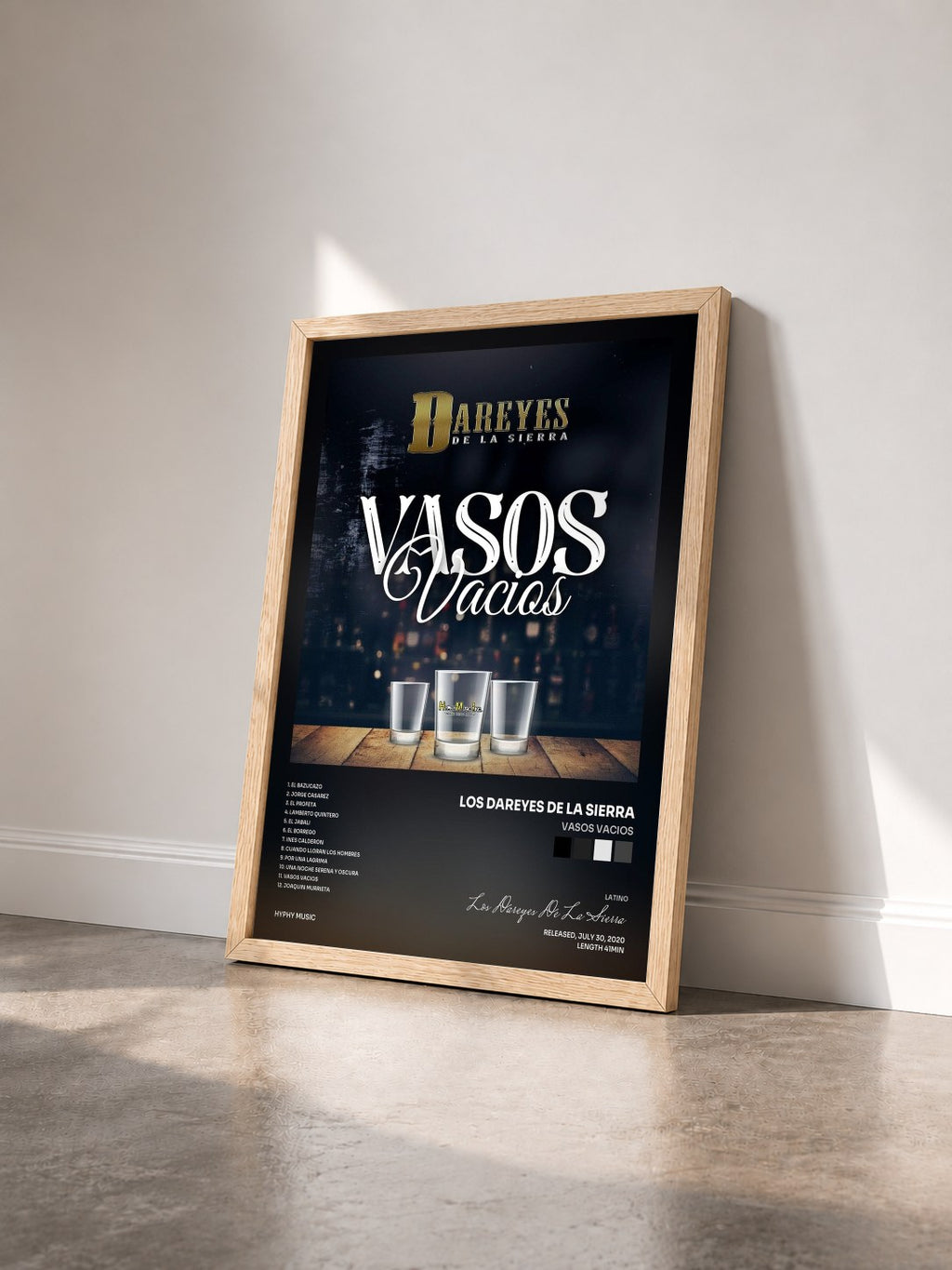 #bois Tableau de l'album Vasos Vacios de Los Dareyes De La Sierra vu de trois quarts, cadre en bois brut