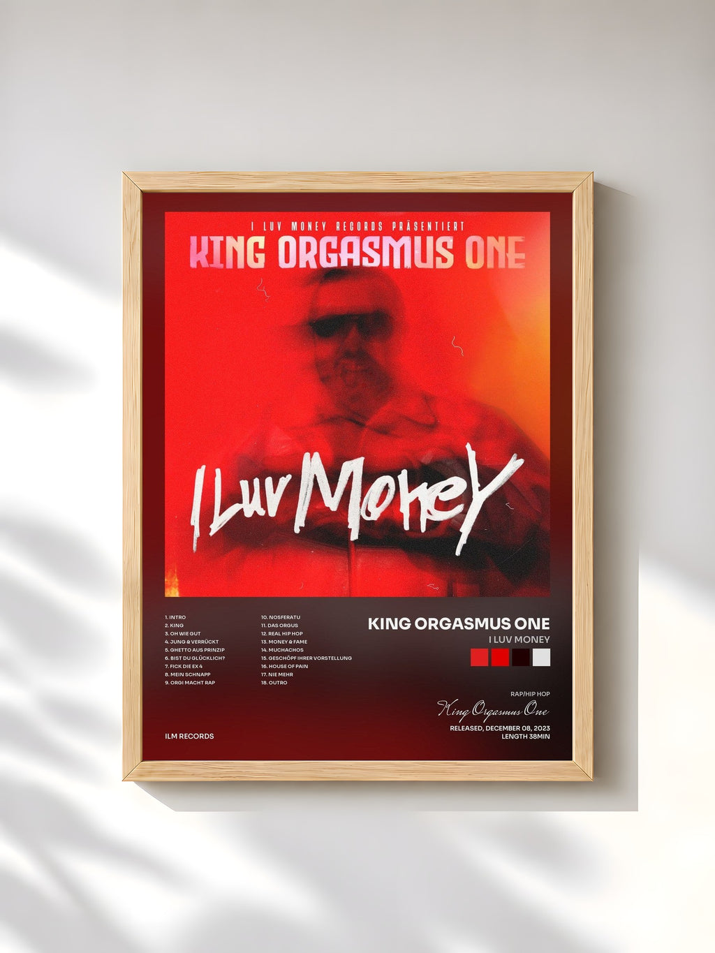 #bois Tableau de l'album I Luv Money de King Orgasmus One, cadre en bois brut, imprimé et encadré en France