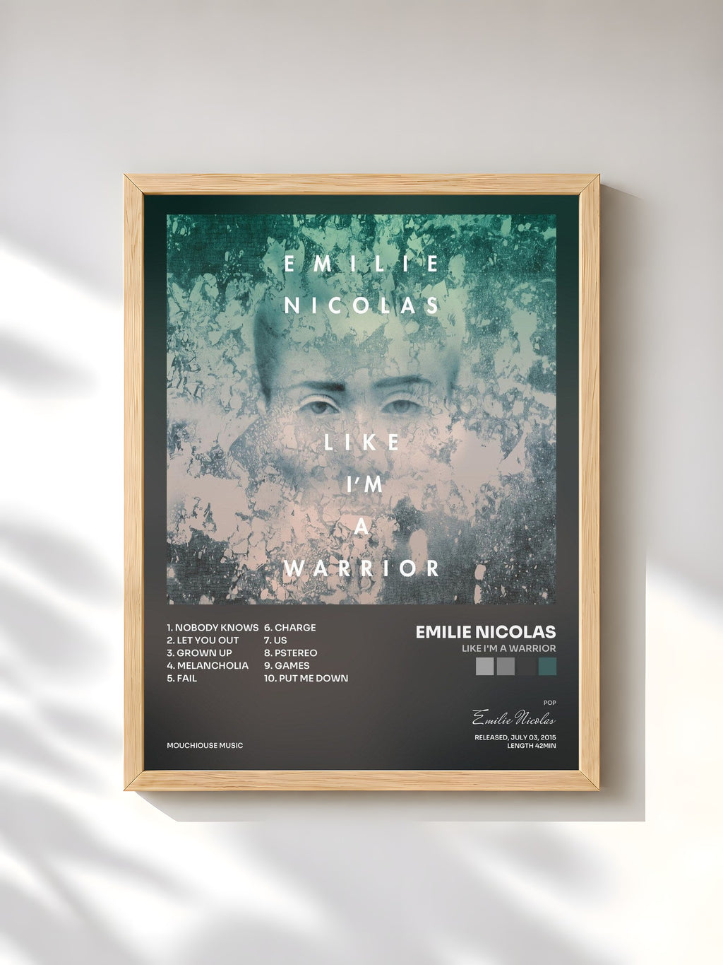 #bois Tableau de l'album Like I'm a Warrior de Emilie Nicolas, cadre en bois brut, imprimé et encadré en France