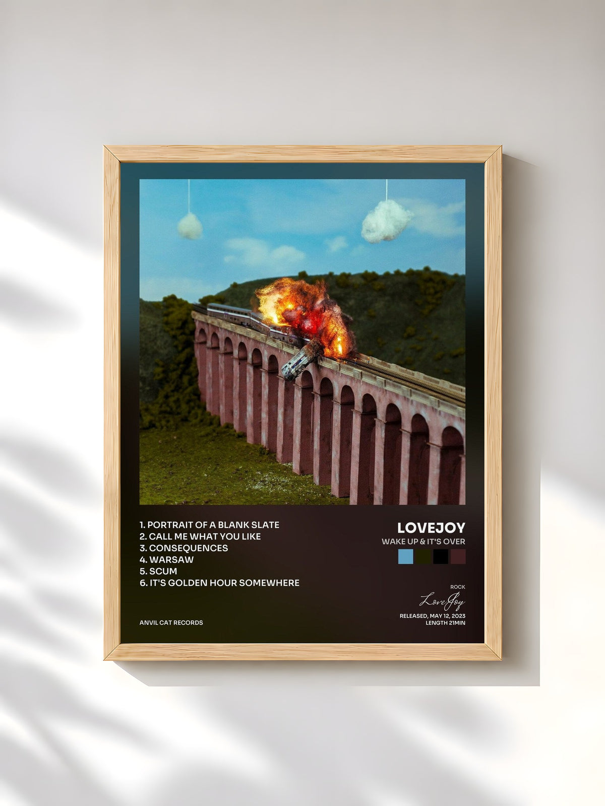 #bois Tableau de l'album Wake Up & It's Over de LoveJoy, cadre en bois brut, imprimé et encadré en France