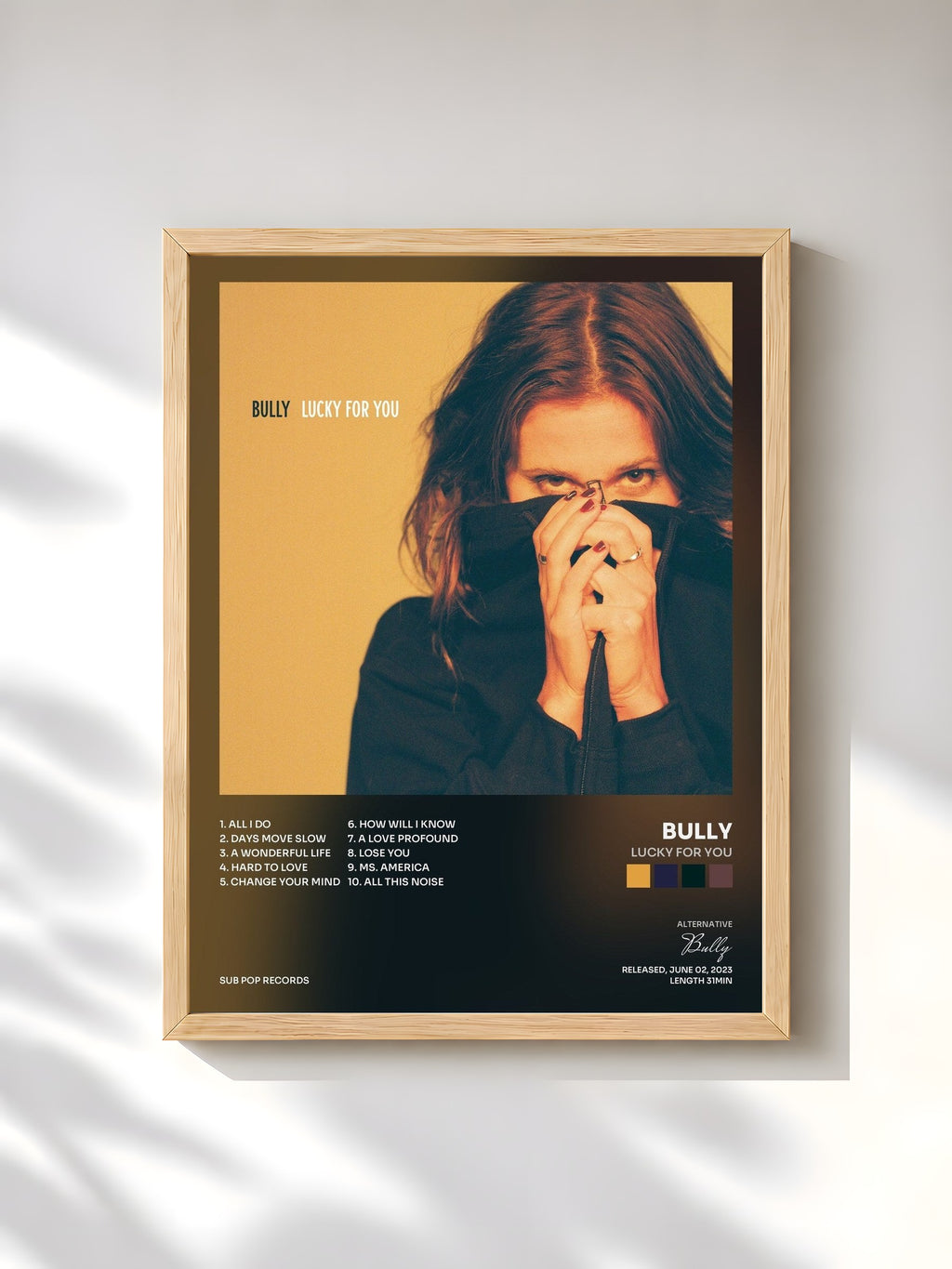 #bois Tableau de l'album Lucky For You de Bully, cadre en bois brut, imprimé et encadré en France
