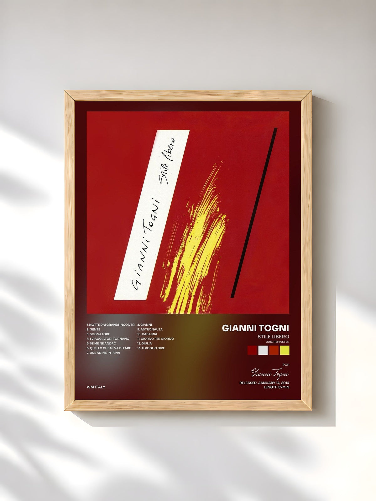 #bois Tableau de l'album Stile libero (2013 Remaster) de Gianni Togni, cadre en bois brut, imprimé et encadré en France