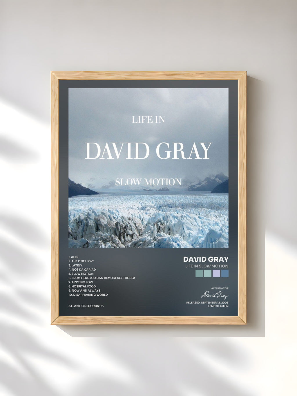 #bois Tableau de l'album Life In Slow Motion de David Gray, cadre en bois brut, imprimé et encadré en France