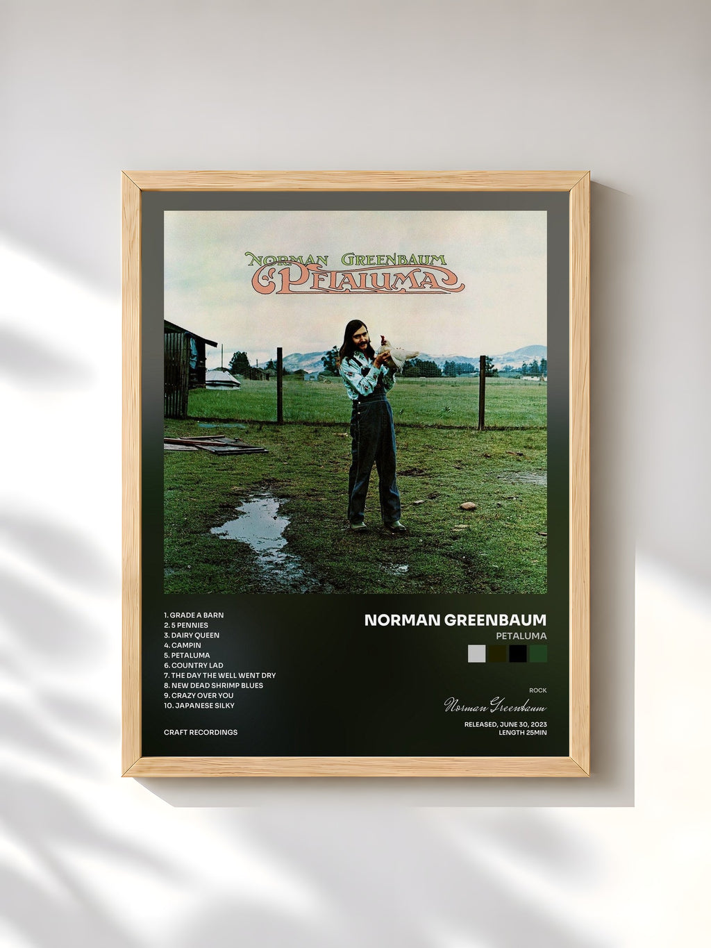 #bois Tableau de l'album Petaluma de Norman Greenbaum, cadre en bois brut, imprimé et encadré en France