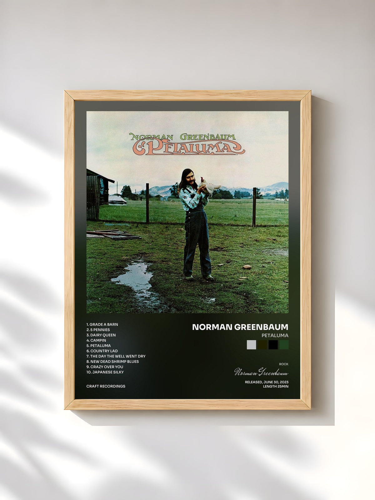 #bois Tableau de l'album Petaluma de Norman Greenbaum, cadre en bois brut, imprimé et encadré en France