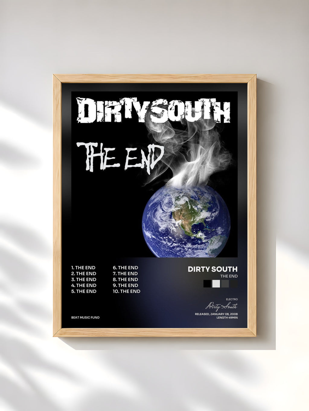 #bois Tableau de l'album The End de Dirty South, cadre en bois brut, imprimé et encadré en France