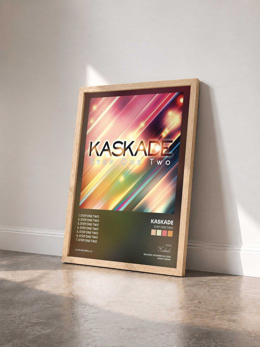 #bois Tableau de l'album Step One Two de Kaskade vu de trois quarts, cadre en bois brut