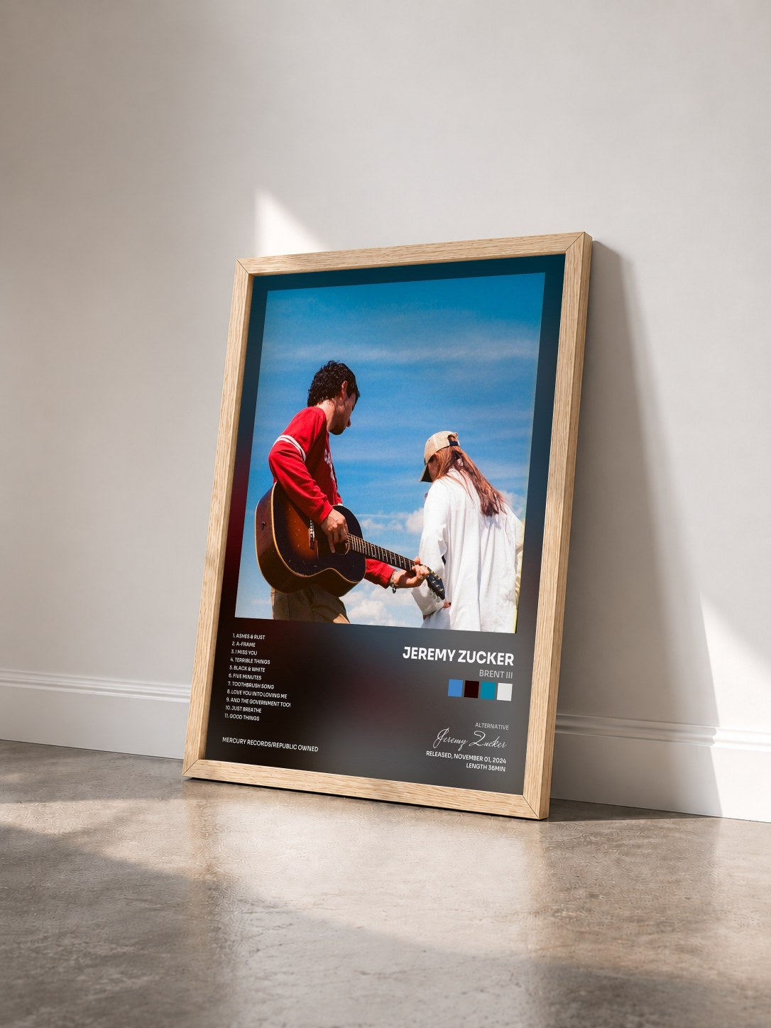 #bois Tableau de l'album brent iii de Jeremy Zucker vu de trois quarts, cadre en bois brut