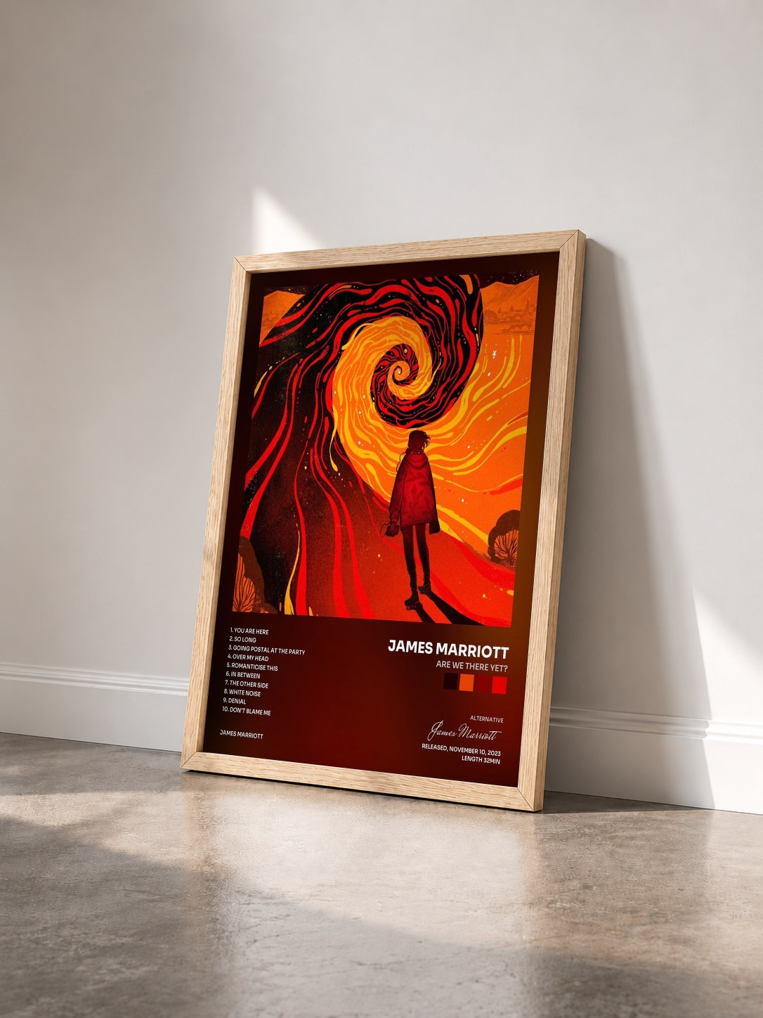 #bois Tableau de l'album Are We There Yet? de James Marriott vu de trois quarts, cadre en bois brut
