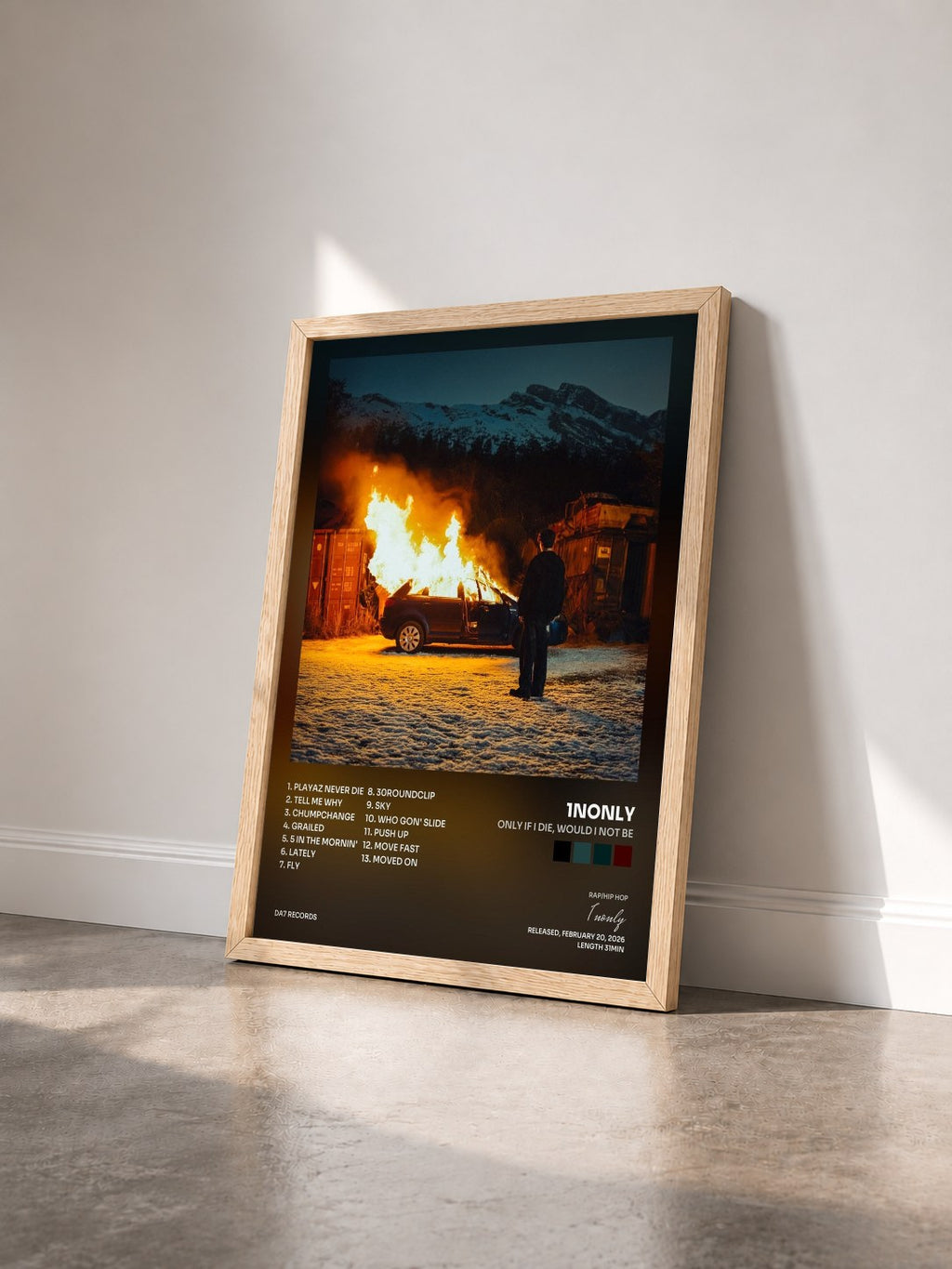 #bois Tableau de l'album ONLY IF I DIE, WOULD I NOT BE de 1nonly vu de trois quarts, cadre en bois brut