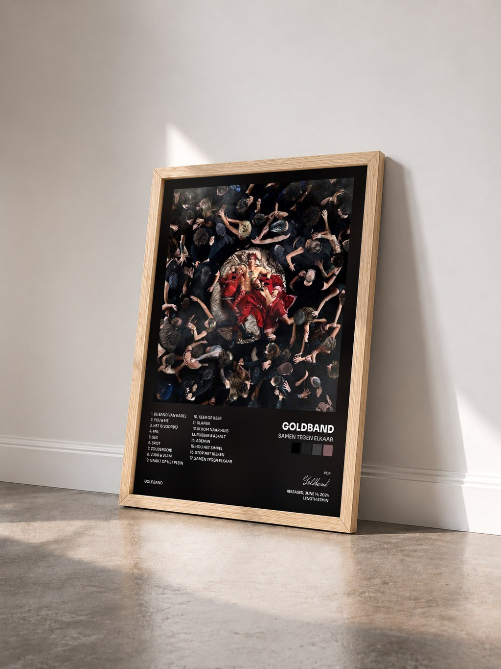#bois Tableau de l'album Samen Tegen Elkaar de Goldband vu de trois quarts, cadre en bois brut