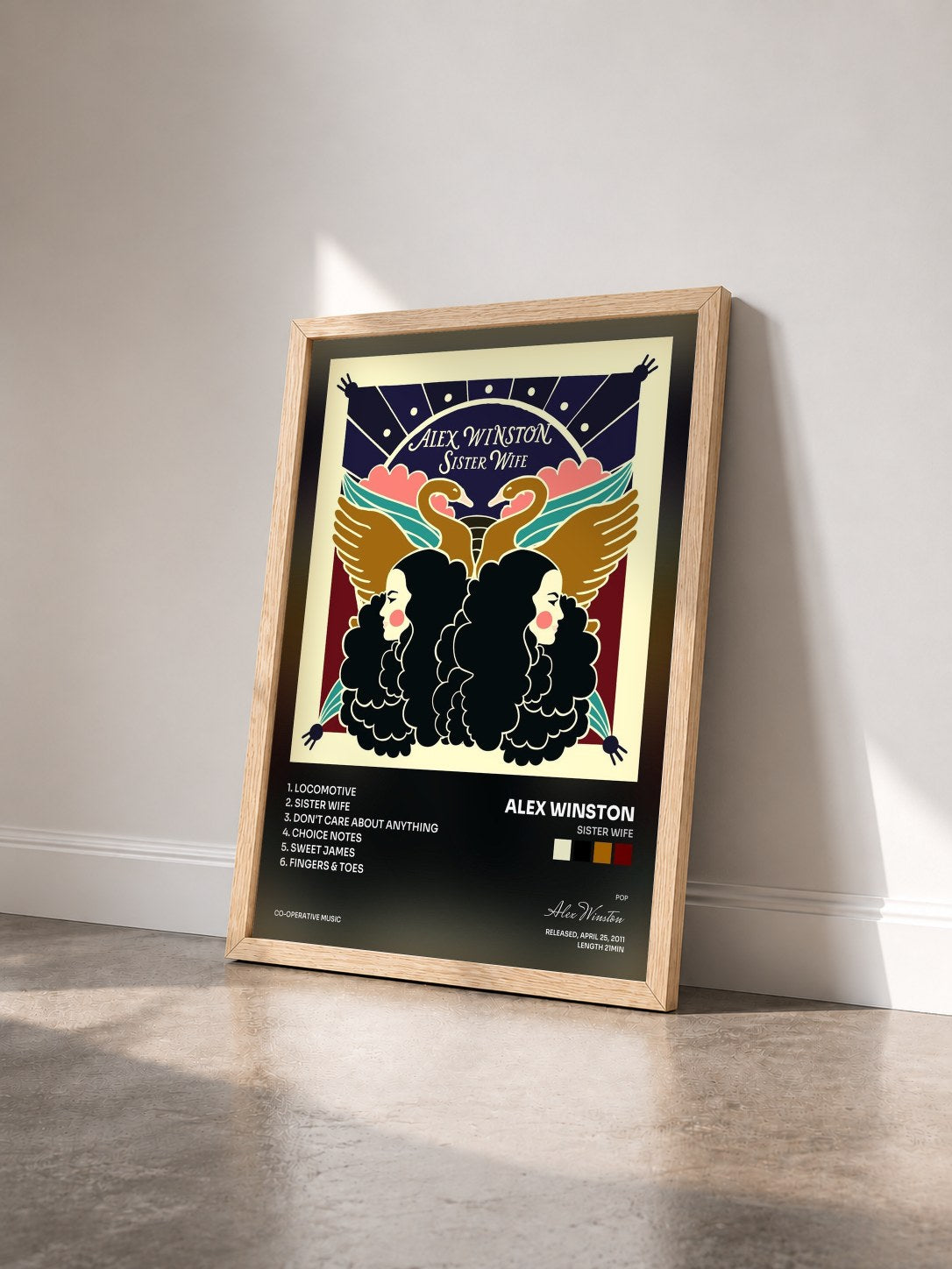 #bois Tableau de l'album Sister Wife de Alex Winston vu de trois quarts, cadre en bois brut