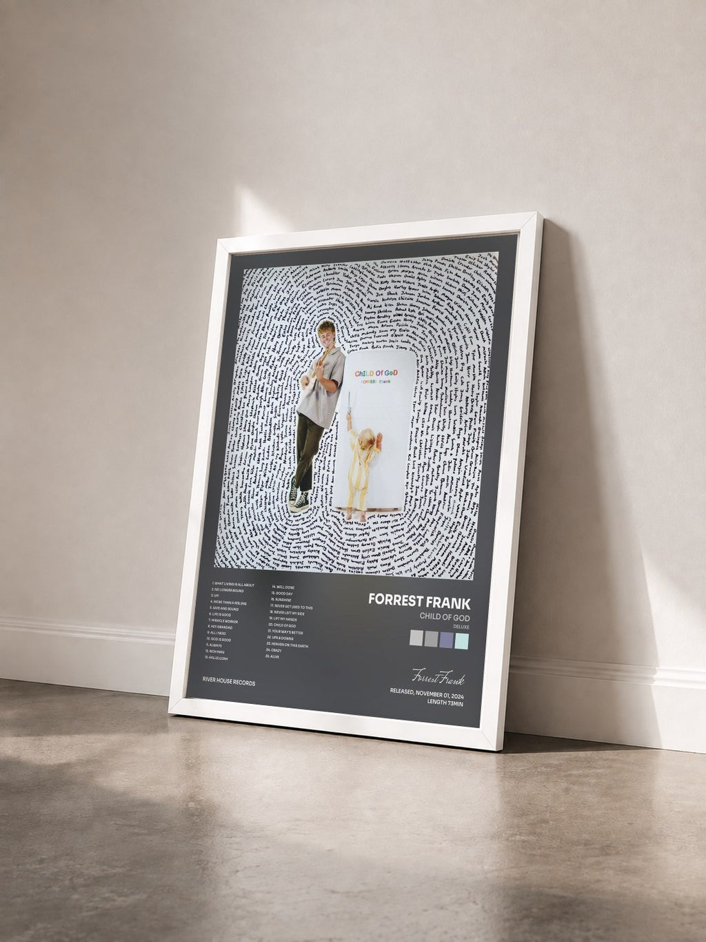 #blanc Tableau de l'album CHILD OF GOD (DELUXE) de Forrest Frank vu de trois quarts, cadre blanc