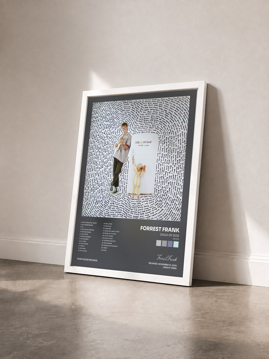 #blanc Tableau de l'album CHILD OF GOD (DELUXE) de Forrest Frank vu de trois quarts, cadre blanc