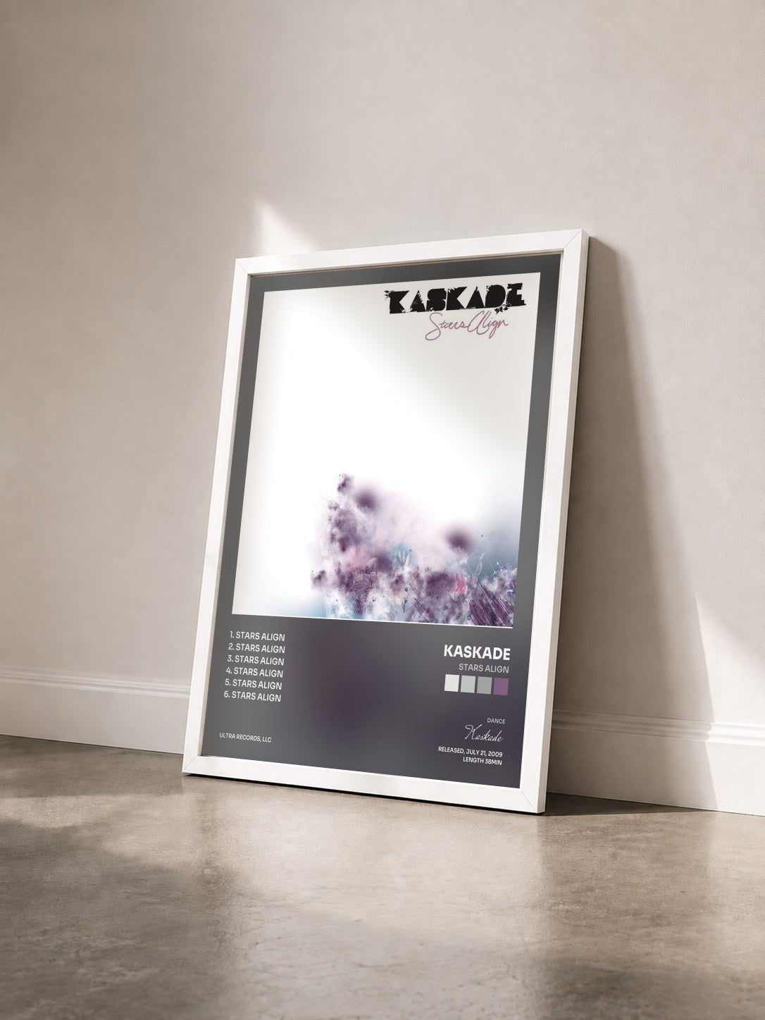 #blanc Tableau de l'album Stars Align de Kaskade vu de trois quarts, cadre blanc