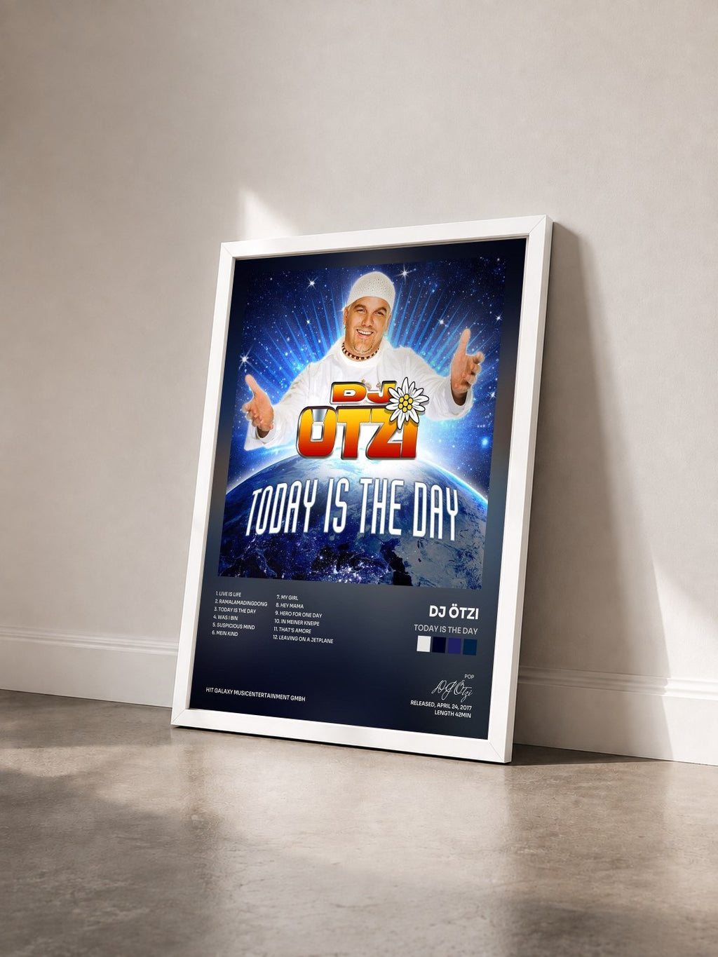 #blanc Tableau de l'album Today Is the Day de DJ Ötzi vu de trois quarts, cadre blanc