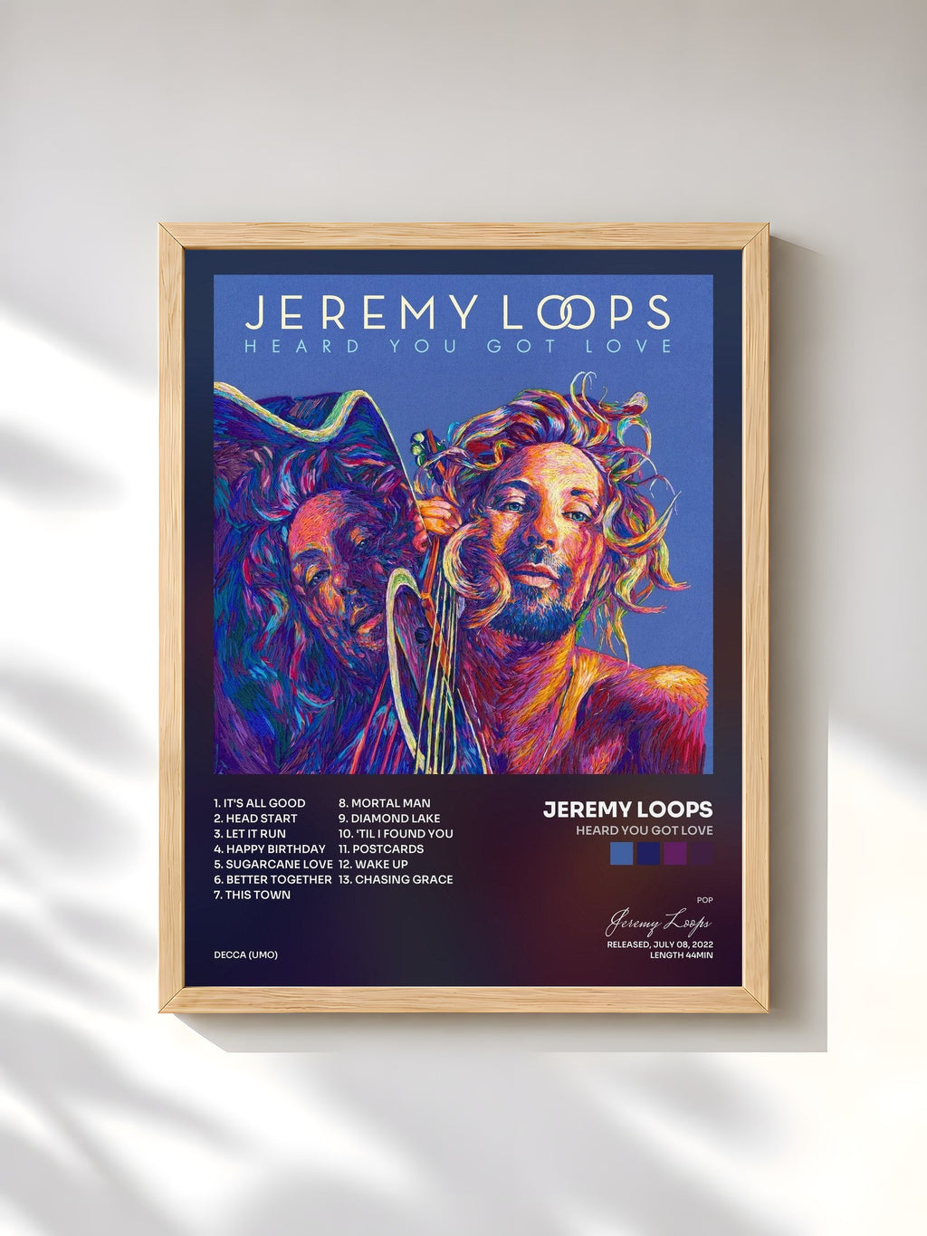 #bois Tableau de l'album Heard You Got Love de Jeremy Loops, cadre en bois brut, imprimé et encadré en France