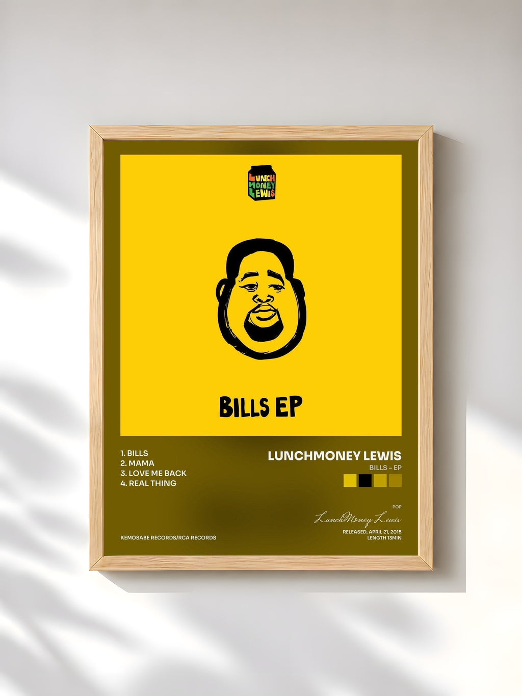 #bois Tableau de l'album Bills - EP de LunchMoney Lewis, cadre en bois brut, imprimé et encadré en France