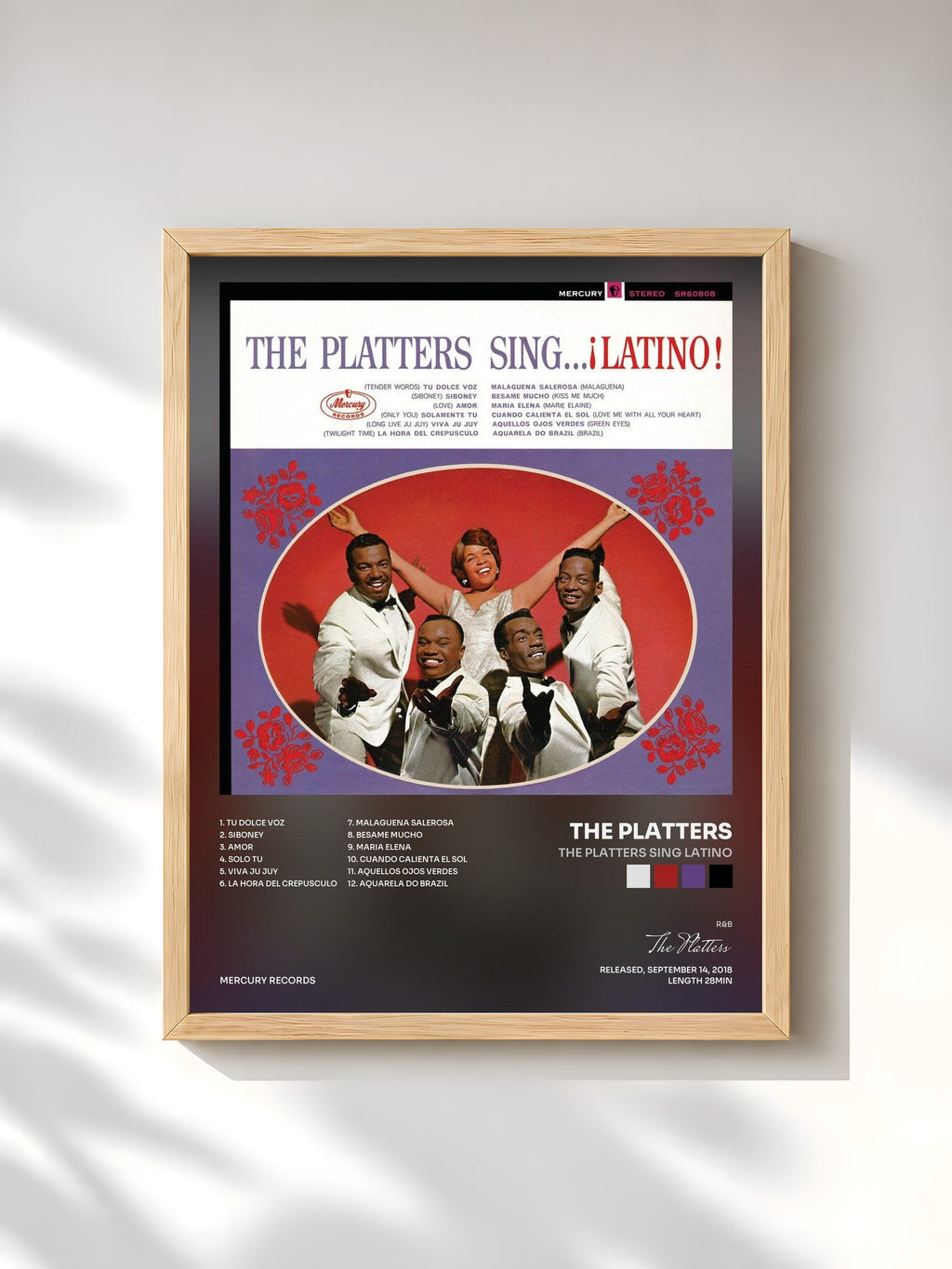 #bois Tableau de l'album The Platters Sing Latino de The Platters, cadre en bois brut, imprimé et encadré en France