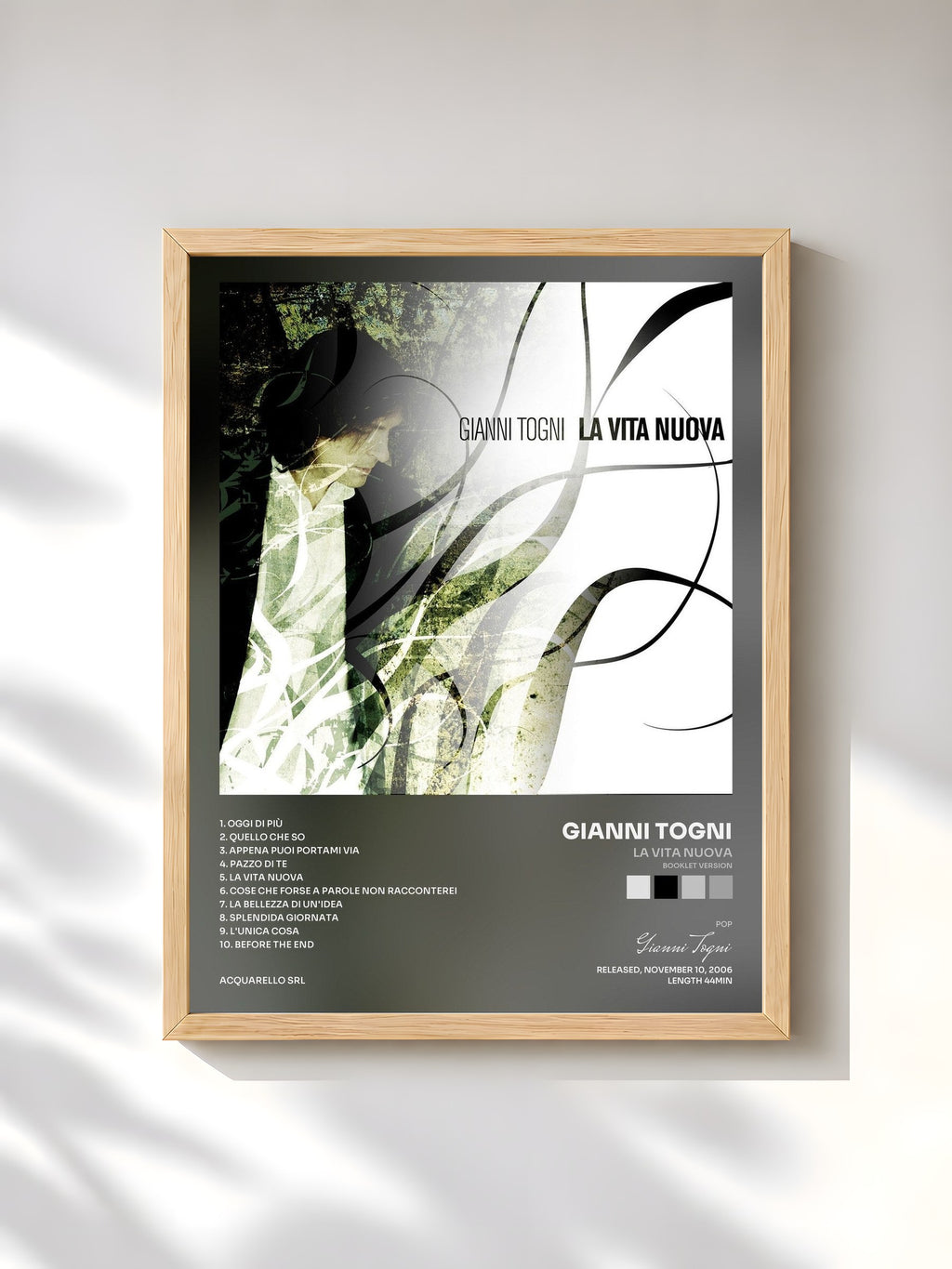 #bois Tableau de l'album La vita nuova (Booklet Version) de Gianni Togni, cadre en bois brut, imprimé et encadré en France