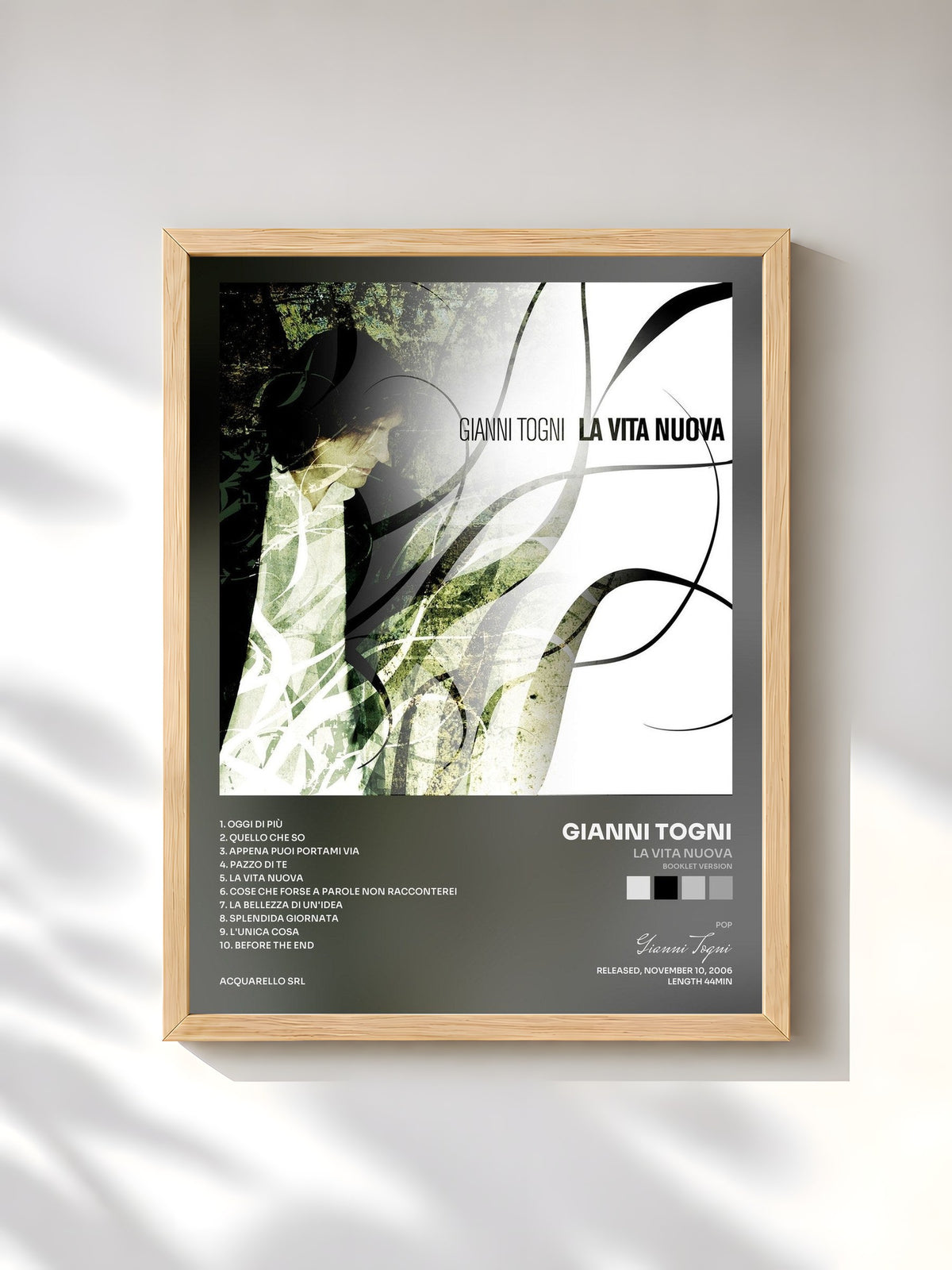 #bois Tableau de l'album La vita nuova (Booklet Version) de Gianni Togni, cadre en bois brut, imprimé et encadré en France