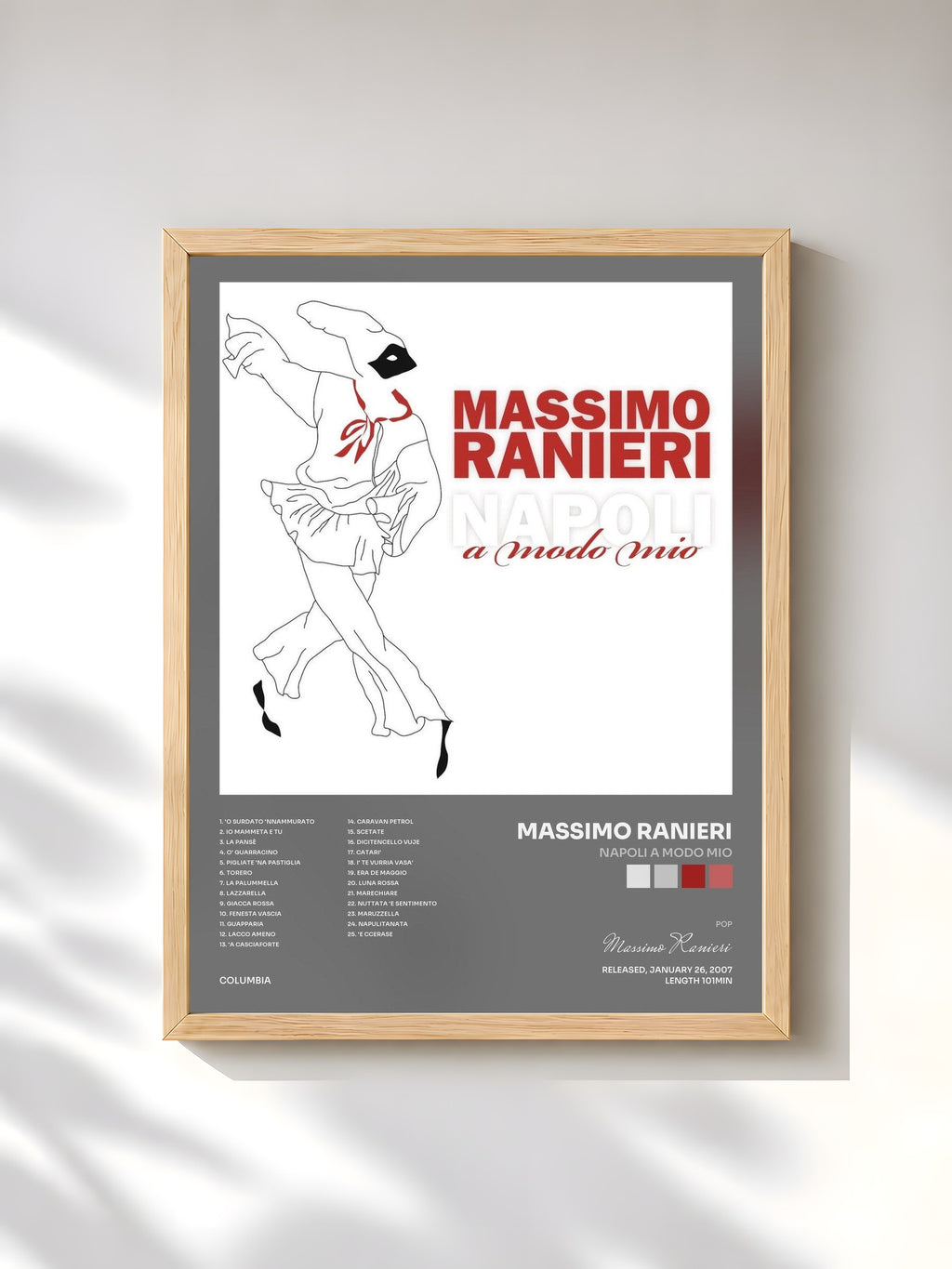 #bois Tableau de l'album Napoli A Modo Mio de Massimo Ranieri, cadre en bois brut, imprimé et encadré en France