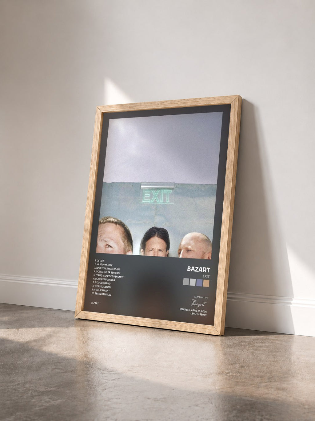 #bois Tableau de l'album EXIT de Bazart vu de trois quarts, cadre en bois brut