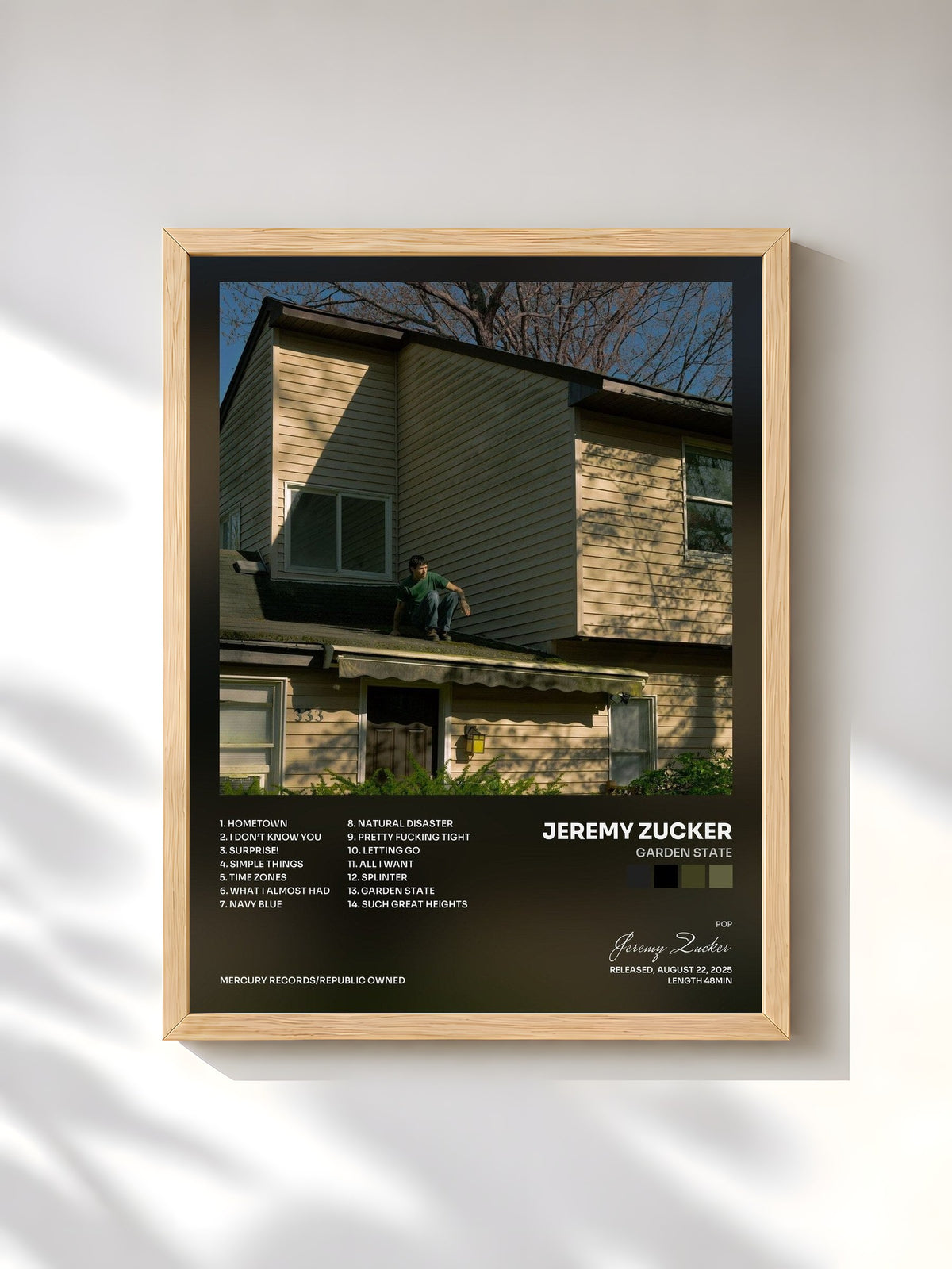 #bois Tableau de l'album Garden State de Jeremy Zucker, cadre en bois brut, imprimé et encadré en France